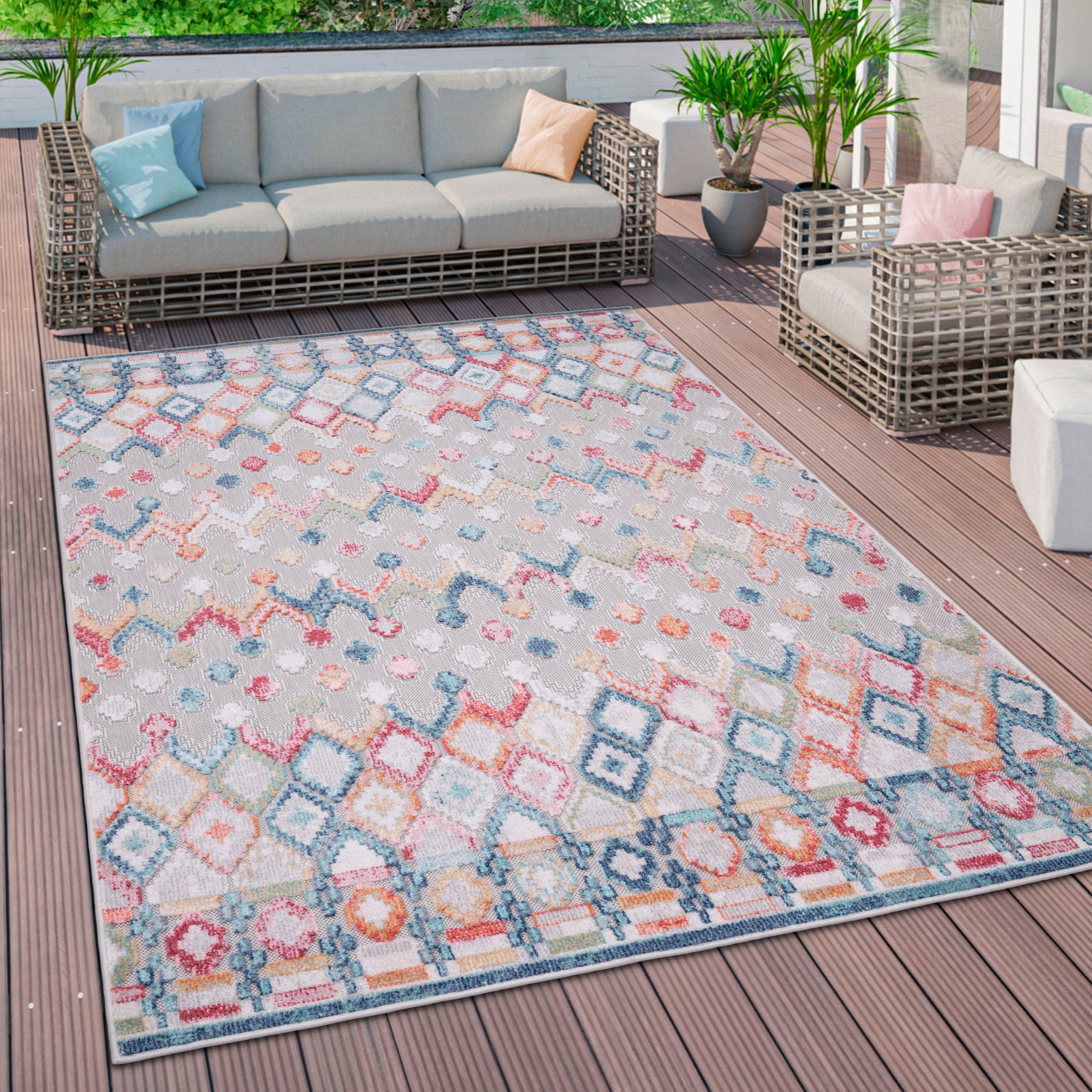 Paco Home Teppich »Fusion 764«, rechteckig, Kurzflor, Rauten Muster, In-  und Outdoor geeignet, Wohnzimmer auf Rechnung | BAUR