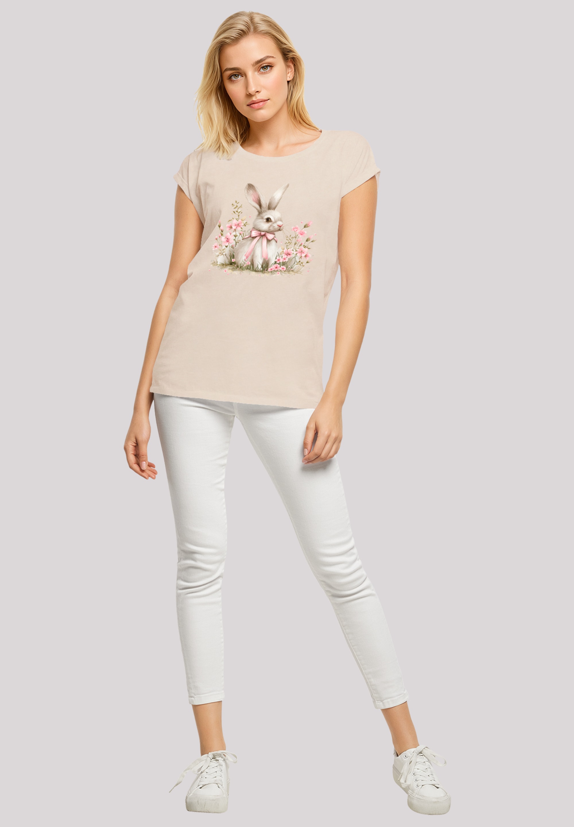 F4NT4STIC T-Shirt »Niedlicher Osterhase mit Blumen«, Premium Qualität