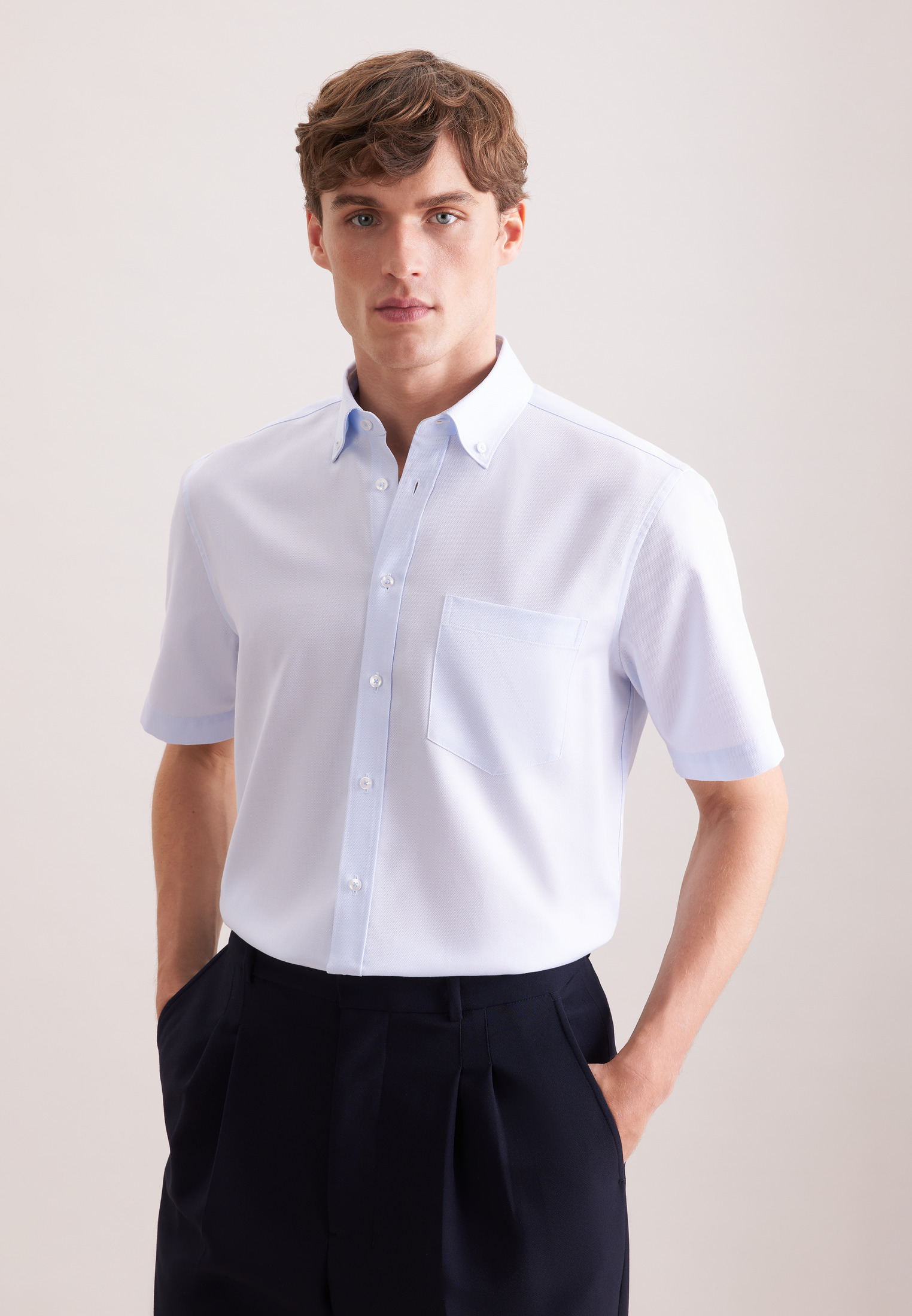 seidensticker Businesshemd "Schwarze Rose" Regular 1/2 Button-Down-Kragen Struktur