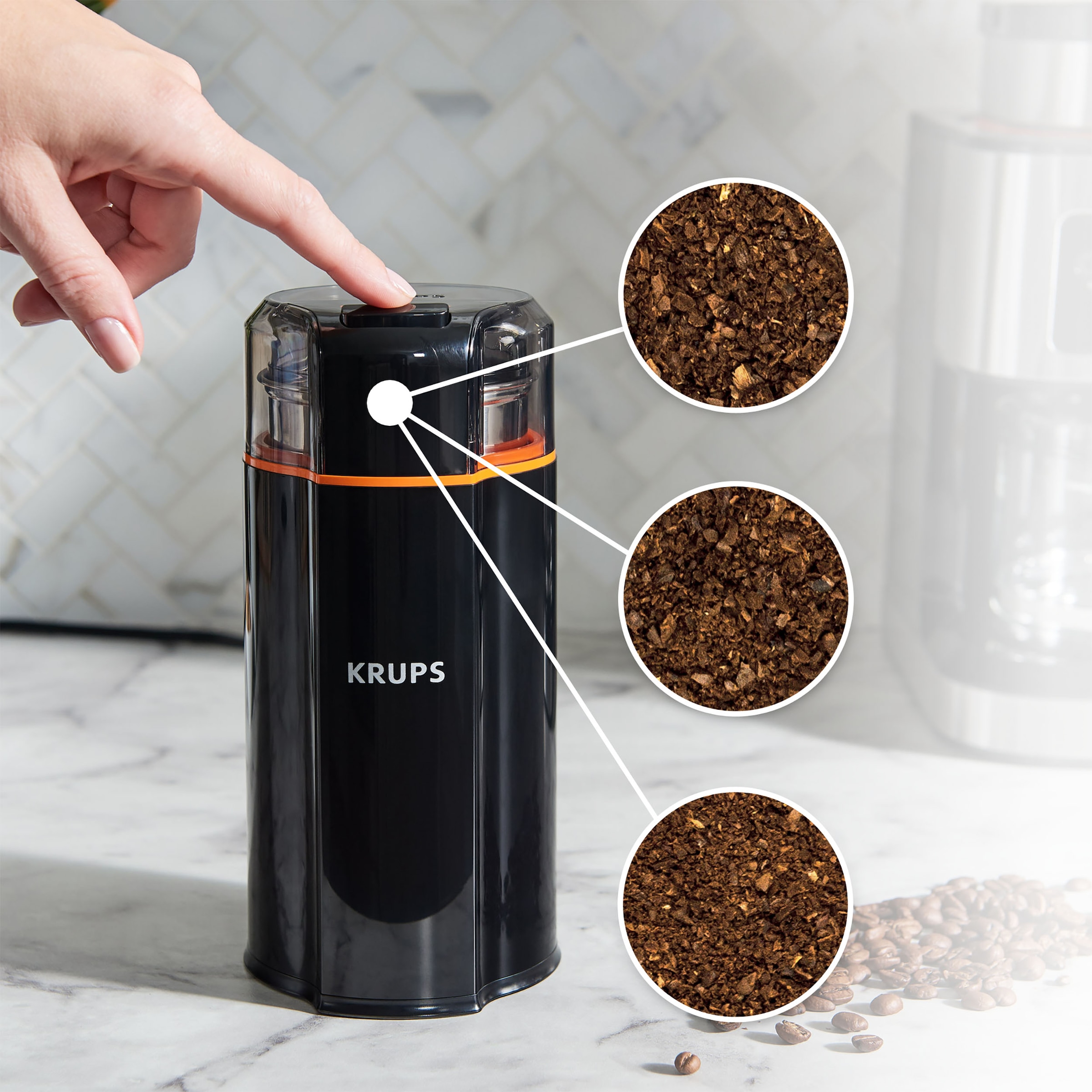 Krups Kaffeemühle »GX3328 Silent Vortex«, 175 W, Schlagmesser, 90 g Bohnenbehälter, leistungsstark, effizient, superleise, für 12 Tassen, 3-in-1-Mahlwerk