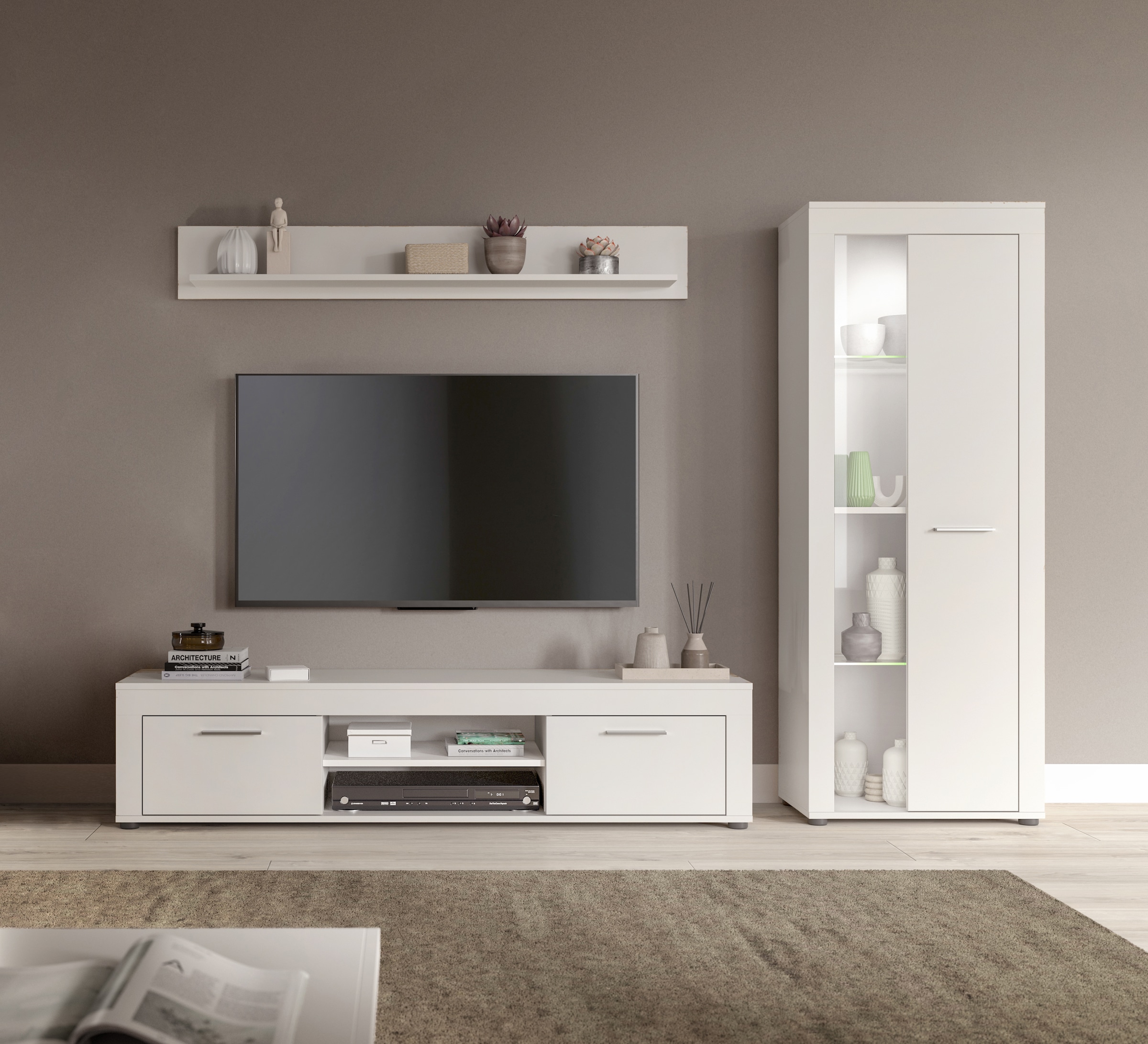 OTTO home Wohnwand "AOSTA, Breite 235cm, 3-teilige Wohn-Kombination" bestehend aus: Lowboard, Wandboard, Vitrine, 3 Stk. tlg.
