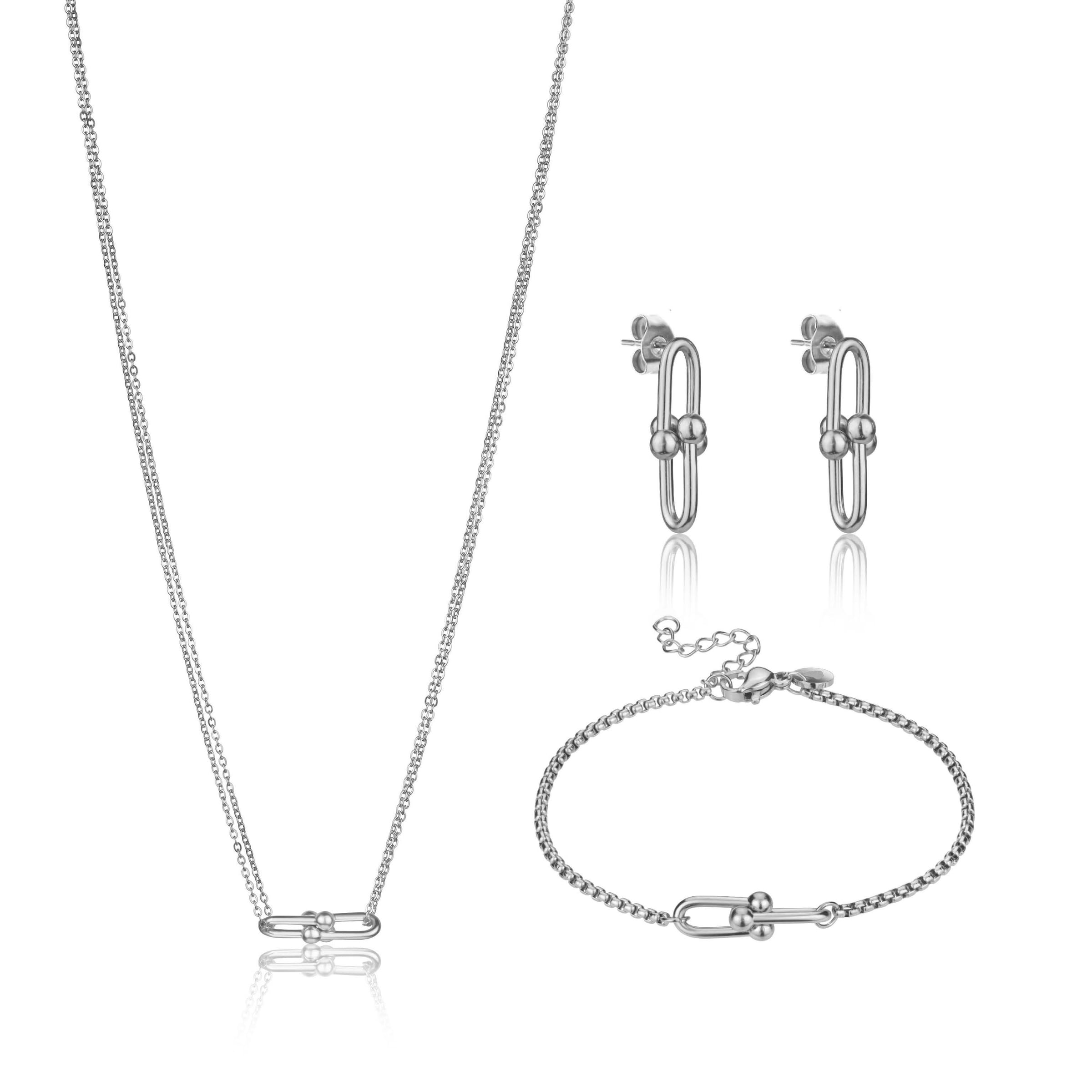 Ohrring und Ketten Set MARC LAUDER "MS006S", silber, Schmuck_Sets, Damen, 44.5-50cm/16cm/19.5cm, Edelstahl, 44.5-50cm/16cm/19.5cm