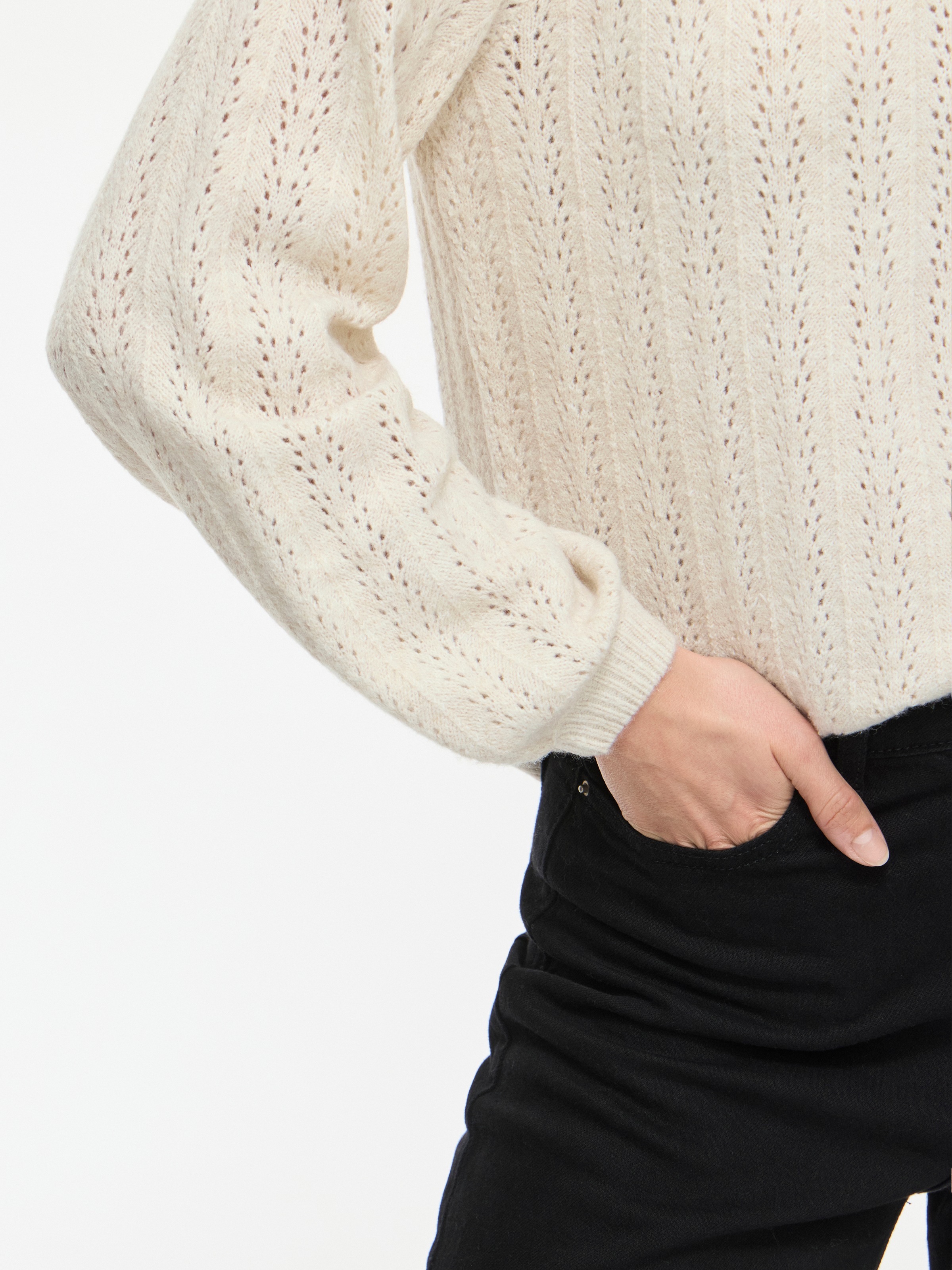 Vila Strickpullover »VILIGA POINTELLE L/S O-NECK TOP -NOOS« Materialmix
