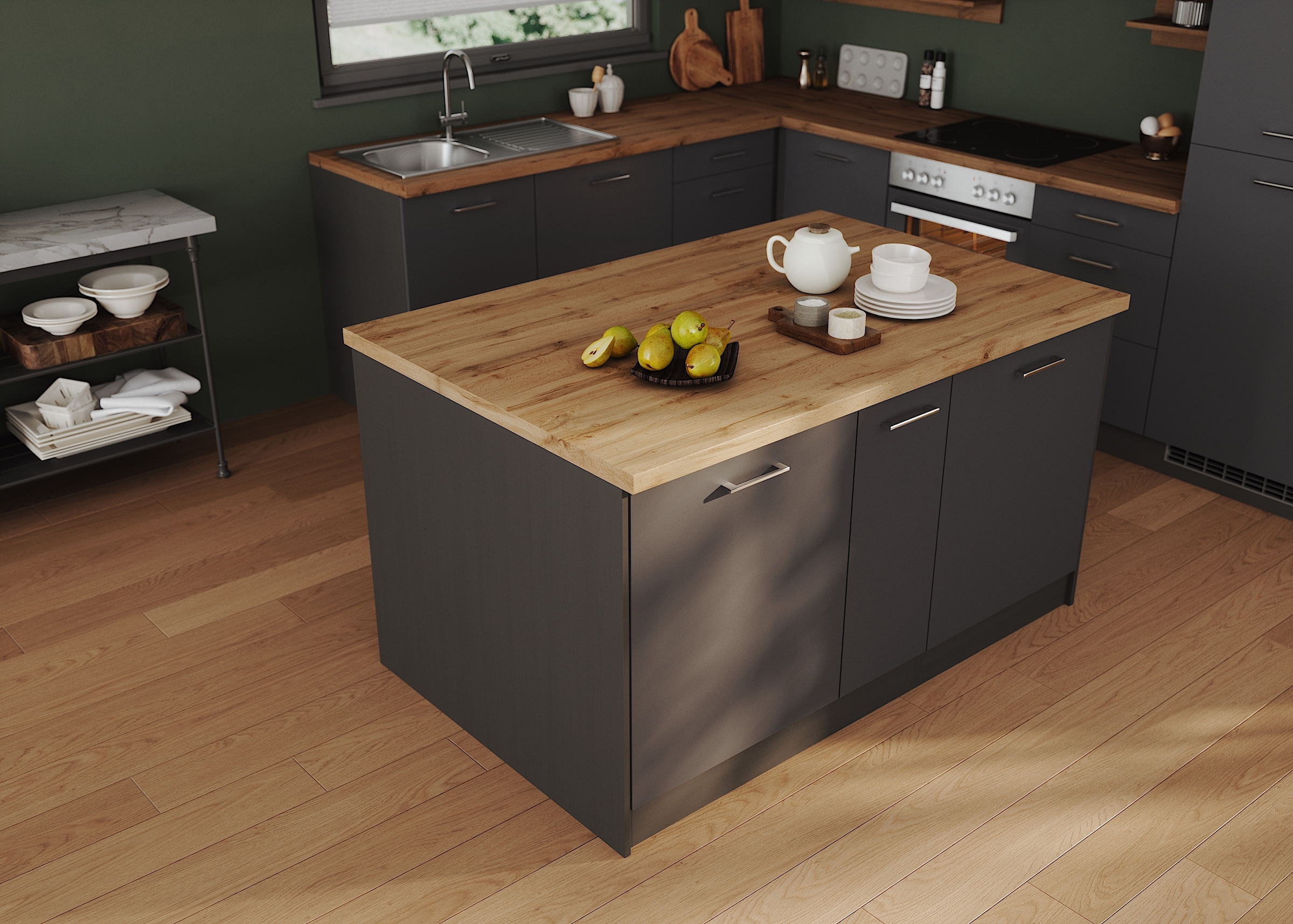 KOCHSTATION Kücheninsel »KS-Milan« Stellmaß 153/100 cm, viel Stauraum, Lebensmittelpunkt: Küche