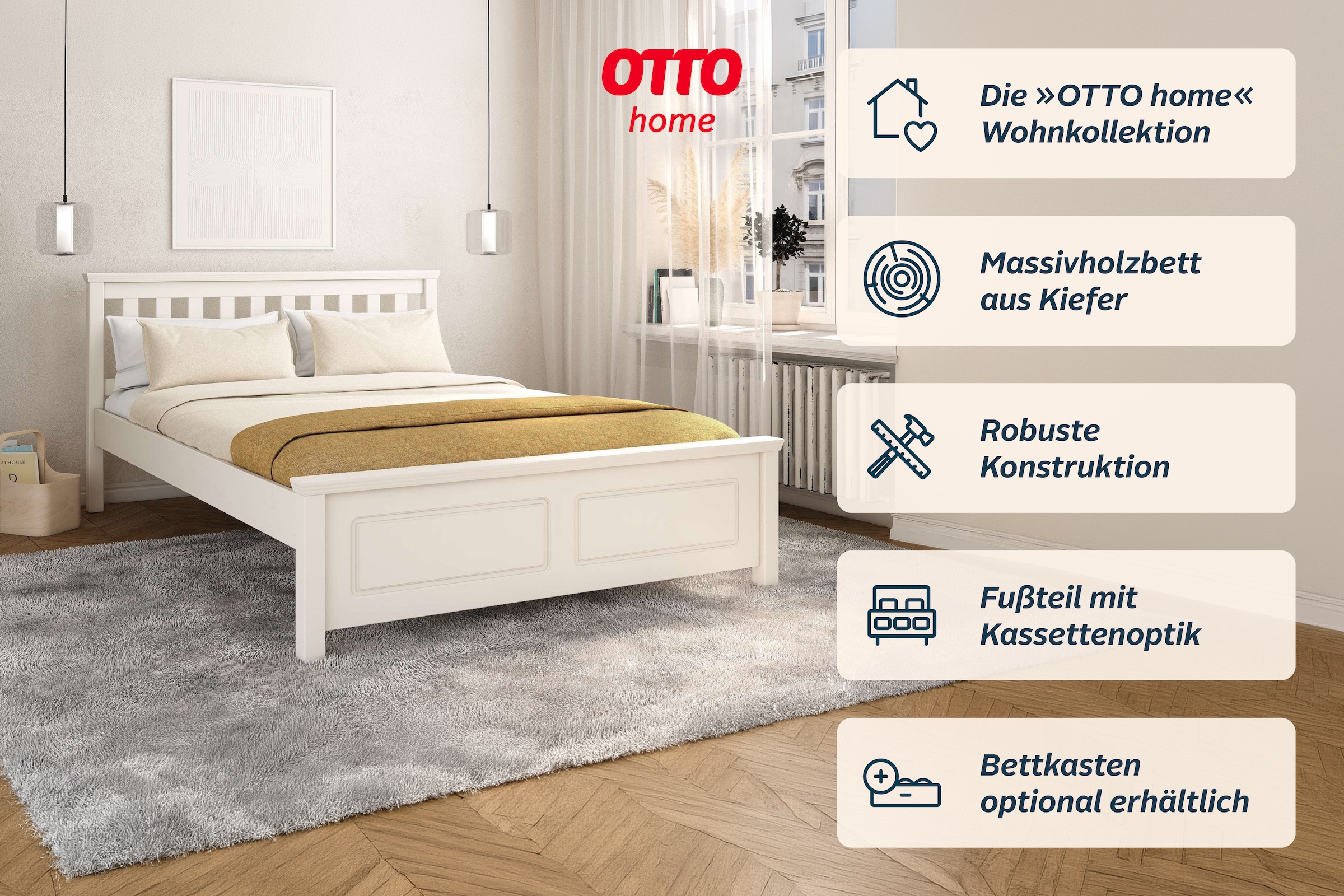 OTTO home Bett »Fredegaard, skandinavischer Stil, vielseitig kombinierbar, 2 Breiten« 180er oder 140er Breite,  Sprossen am Kopfteil, mit Lattenrost, Kassettenoptik