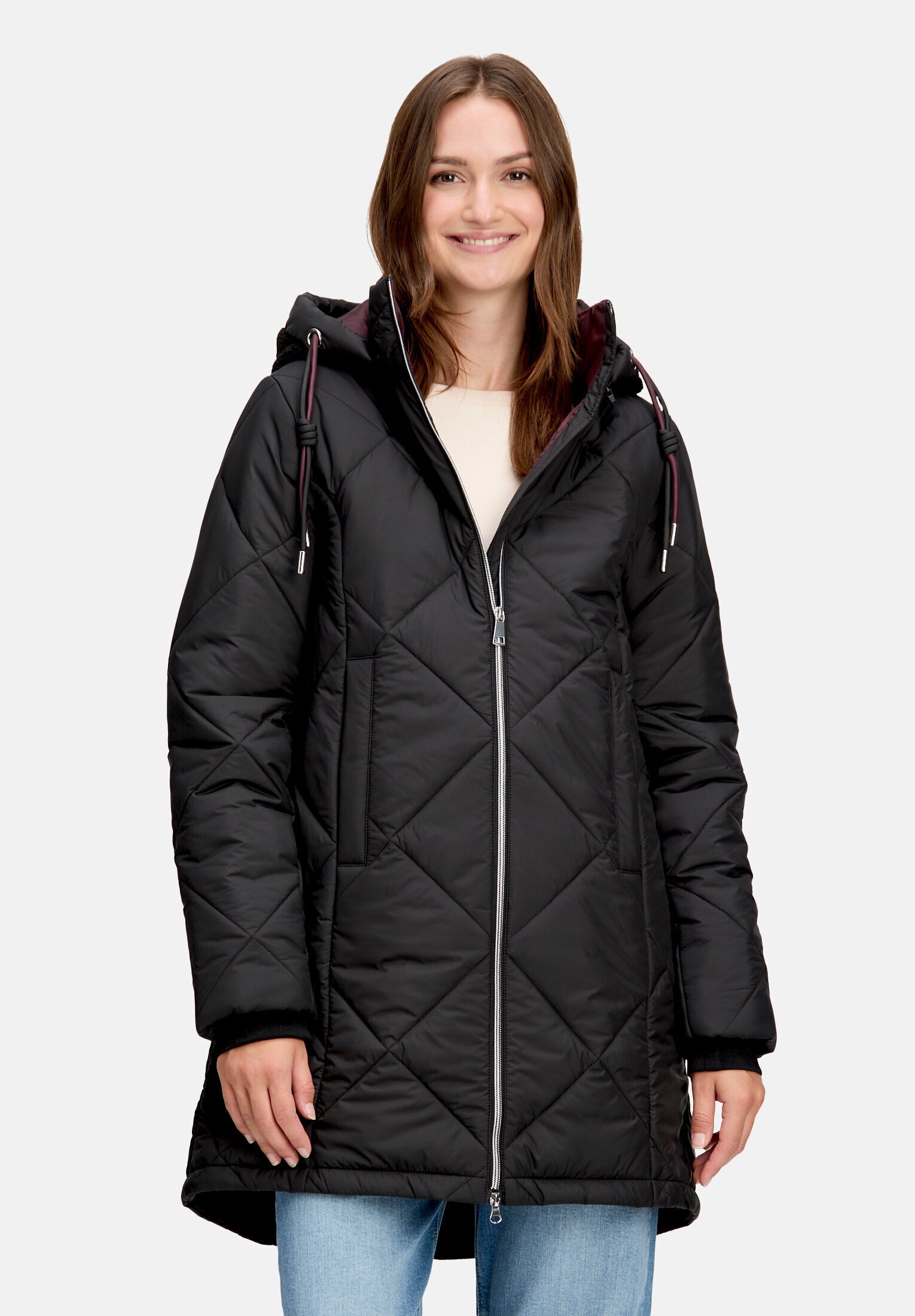 Cartoon Steppjacke »Damen mit Plüsch« mit Kapuze