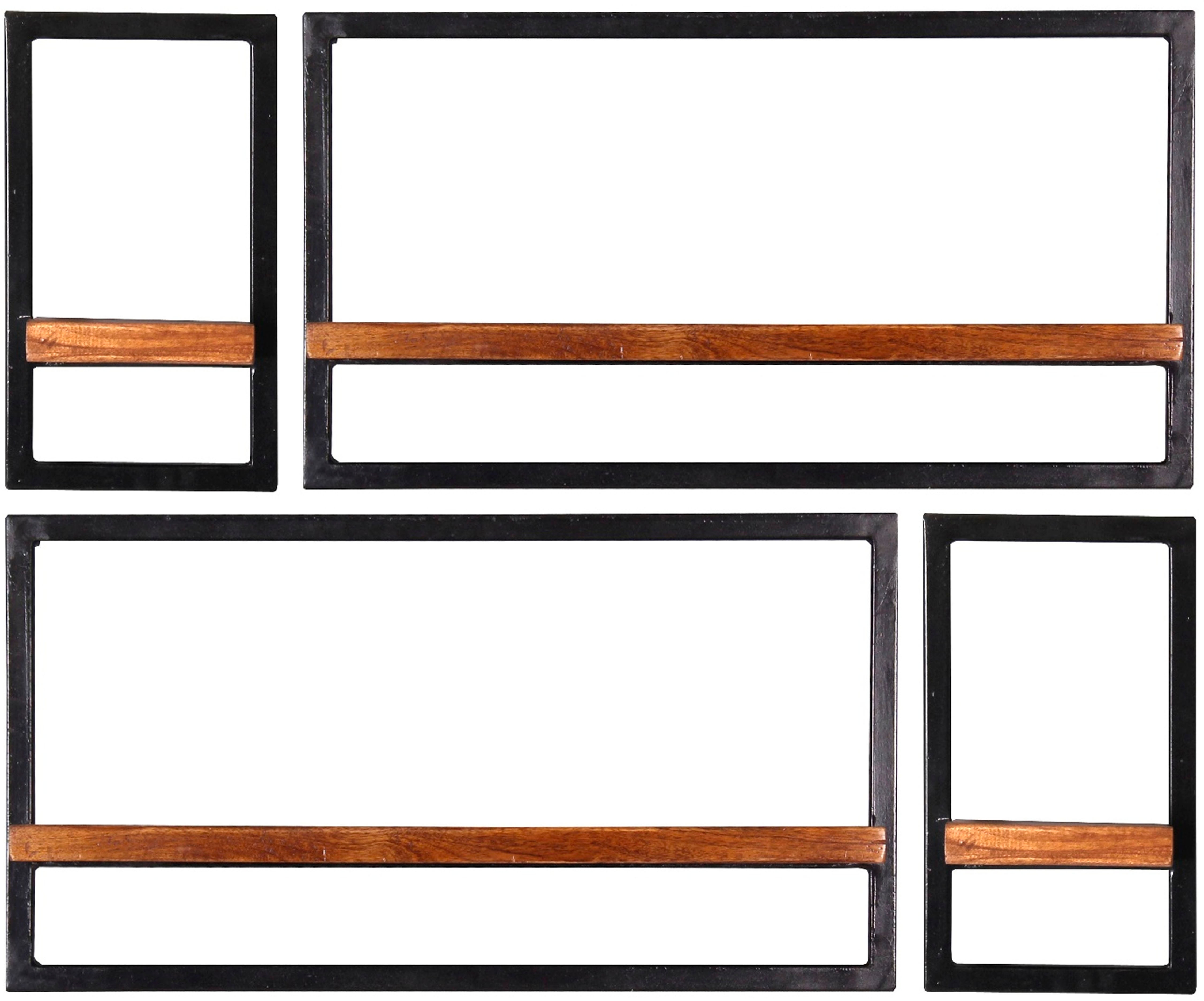 SIT Wandregal "Ajaccio Wandregal-Set 4-teilig aus Mangoholz mit Altmetall" 2 breite & 2 schmale Wandregale für flexible Gestaltung