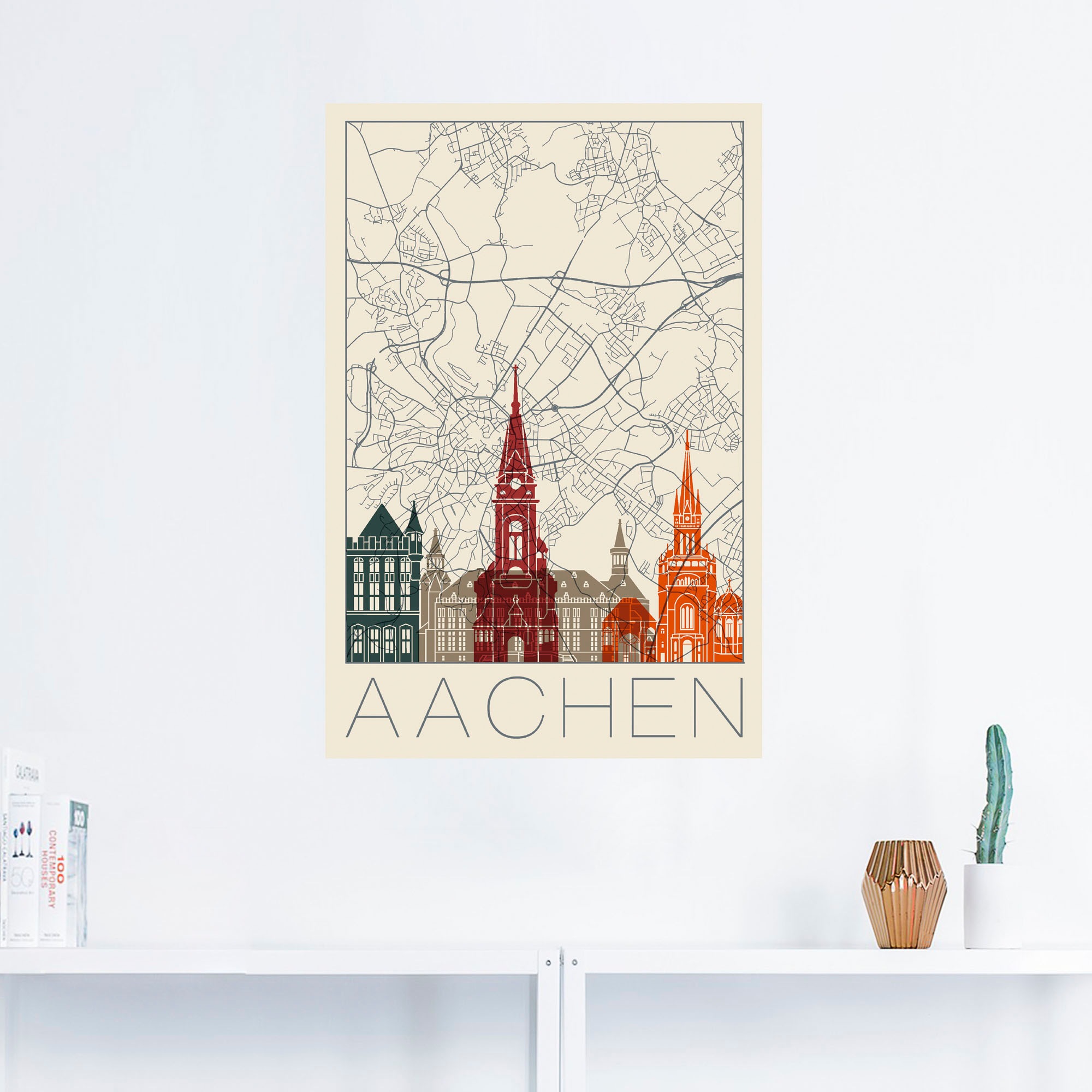 Artland Wandbild »Retro Karte Aachen«, | Poster oder Alubild, als in St.), Größen bestellen (1 BAUR Wandaufkleber Leinwandbild, Deutschland, versch