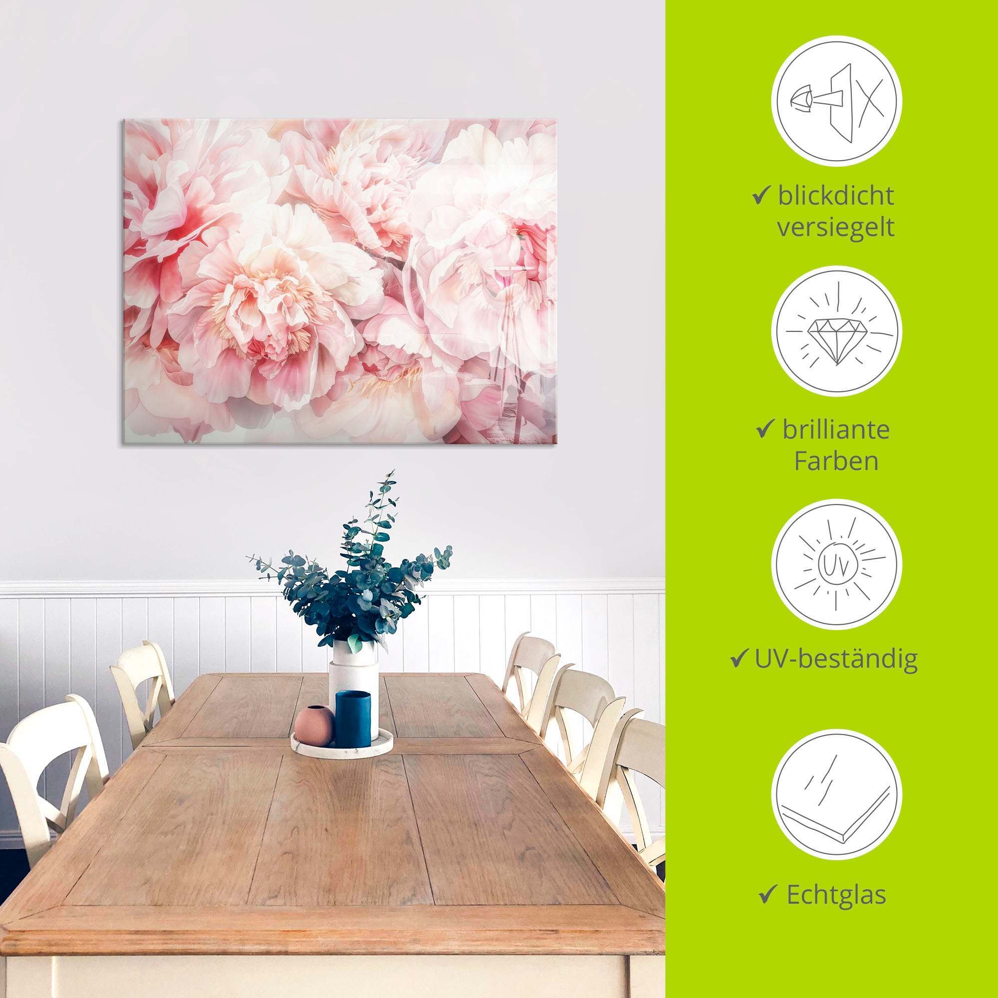 Artland Glasbild »Rosa Farbene Pfingstrosen Aquarell« 1 Stk. tlg. in verschiedenen Größen