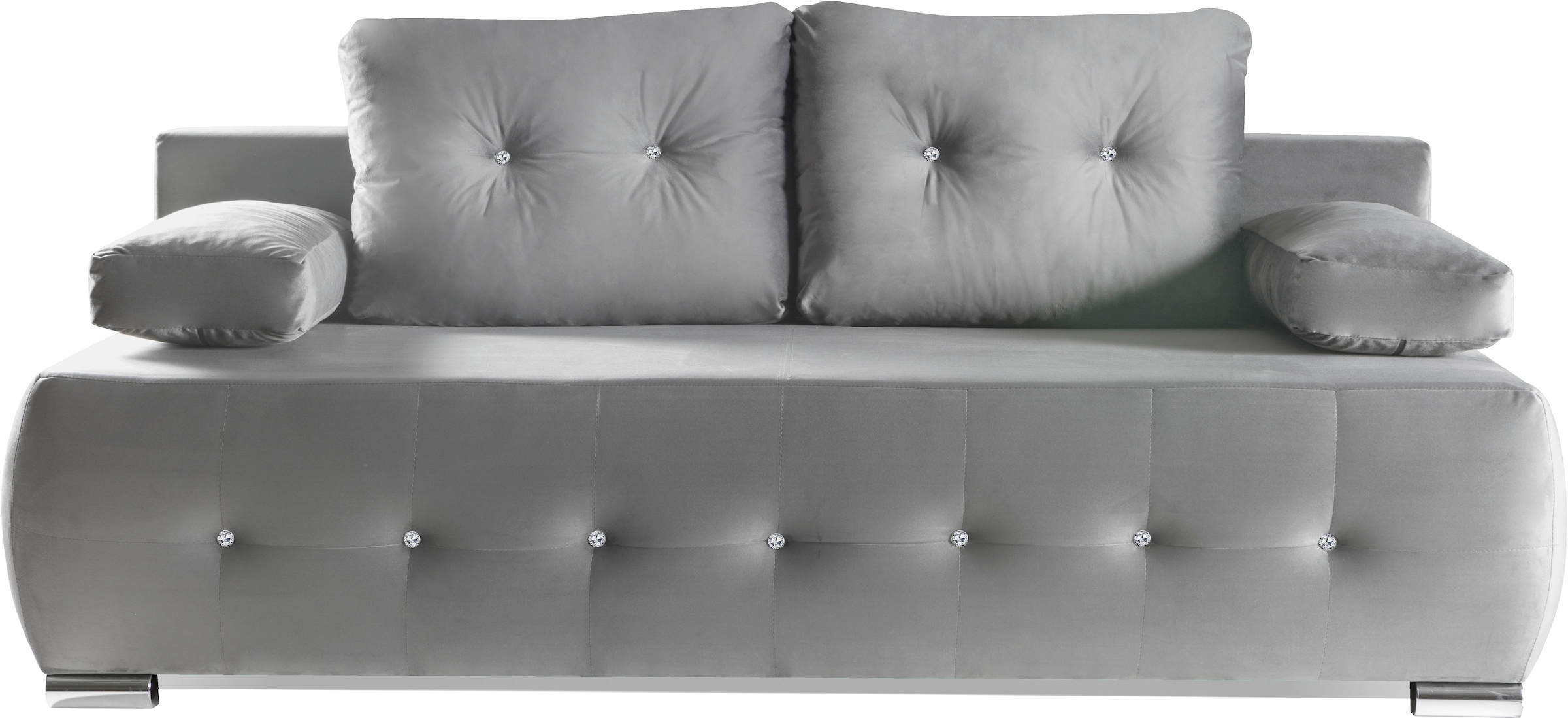 WERK2 Schlafsofa »Monaco Design Bettsofa, pflegeleichter Samtoptik Bezug, Breite 205cm« 2-Sitzer Schlafcouch mit Bettkasten & funkelnden Ziersteinchen