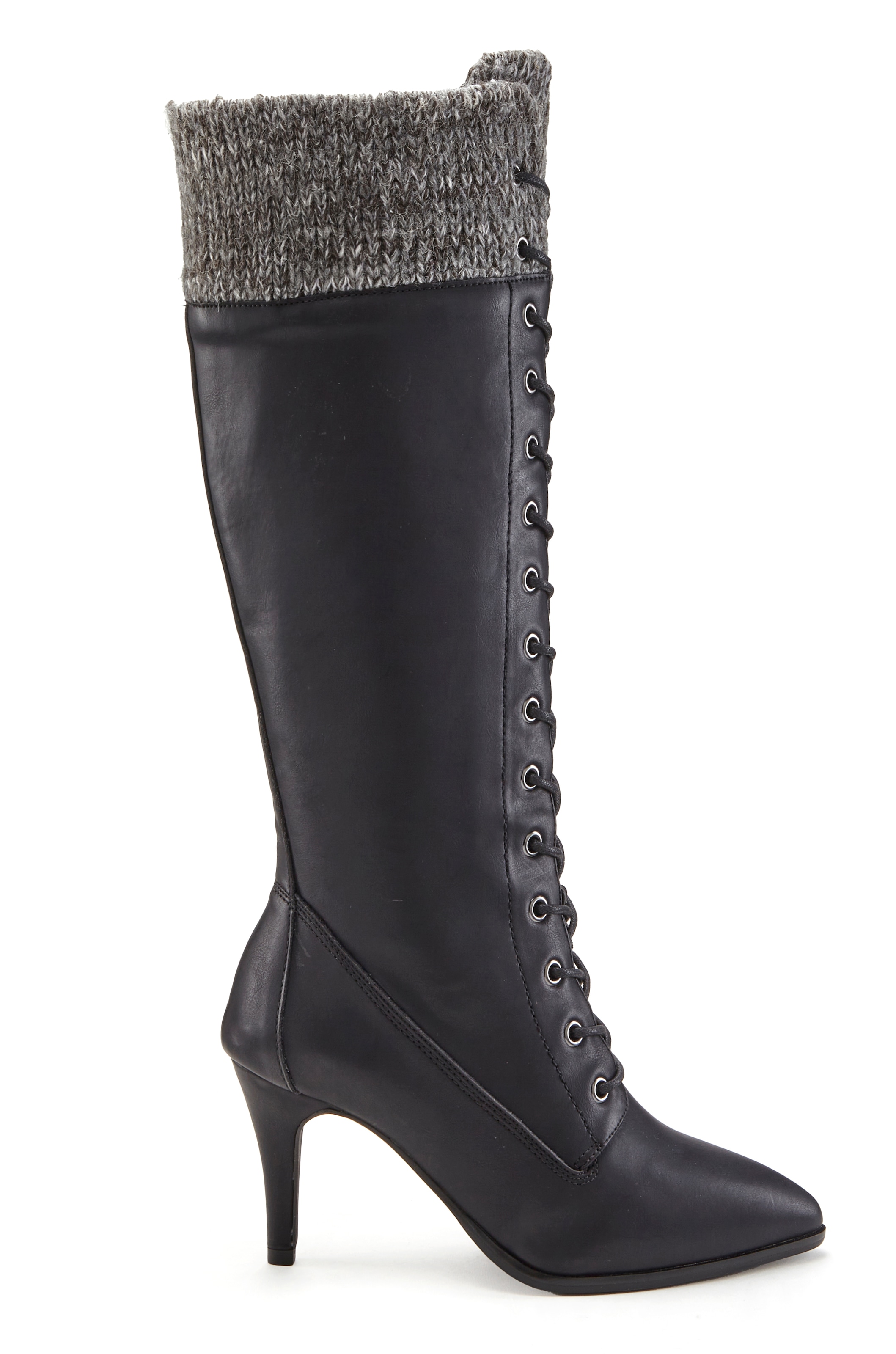 LASCANA Stiefel »Stiefelette, Langer Stiefel«, mit spitz zulaufender Form und Strickeinsatz