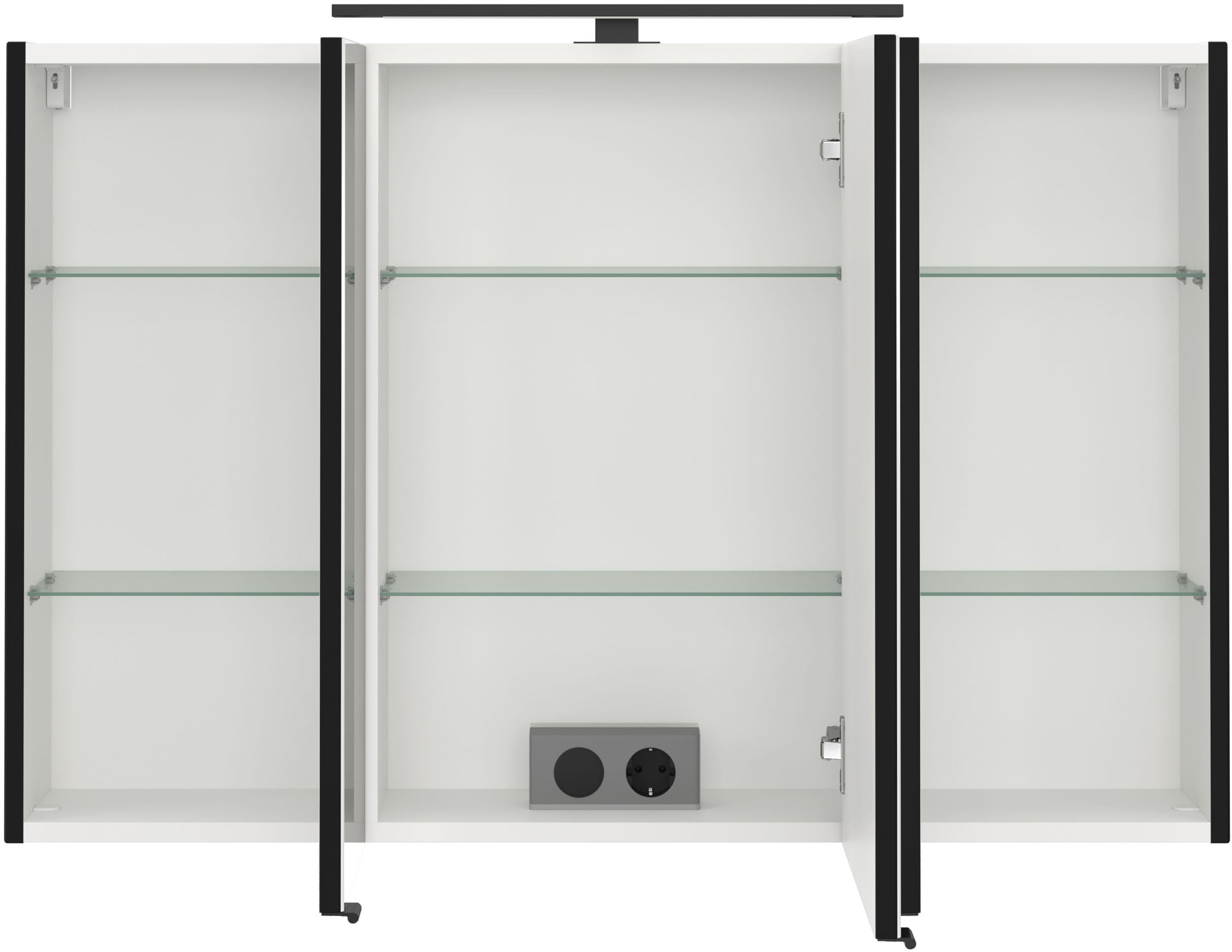 welltime Spiegelschrank »SALVADA, 3D-Spiegelschrank 100 cm, gedämpfte Scharniere, LED-Lampe«, Schwarz, Front und Korpus aus hochwertigen MDF, Anti-Finger-Print