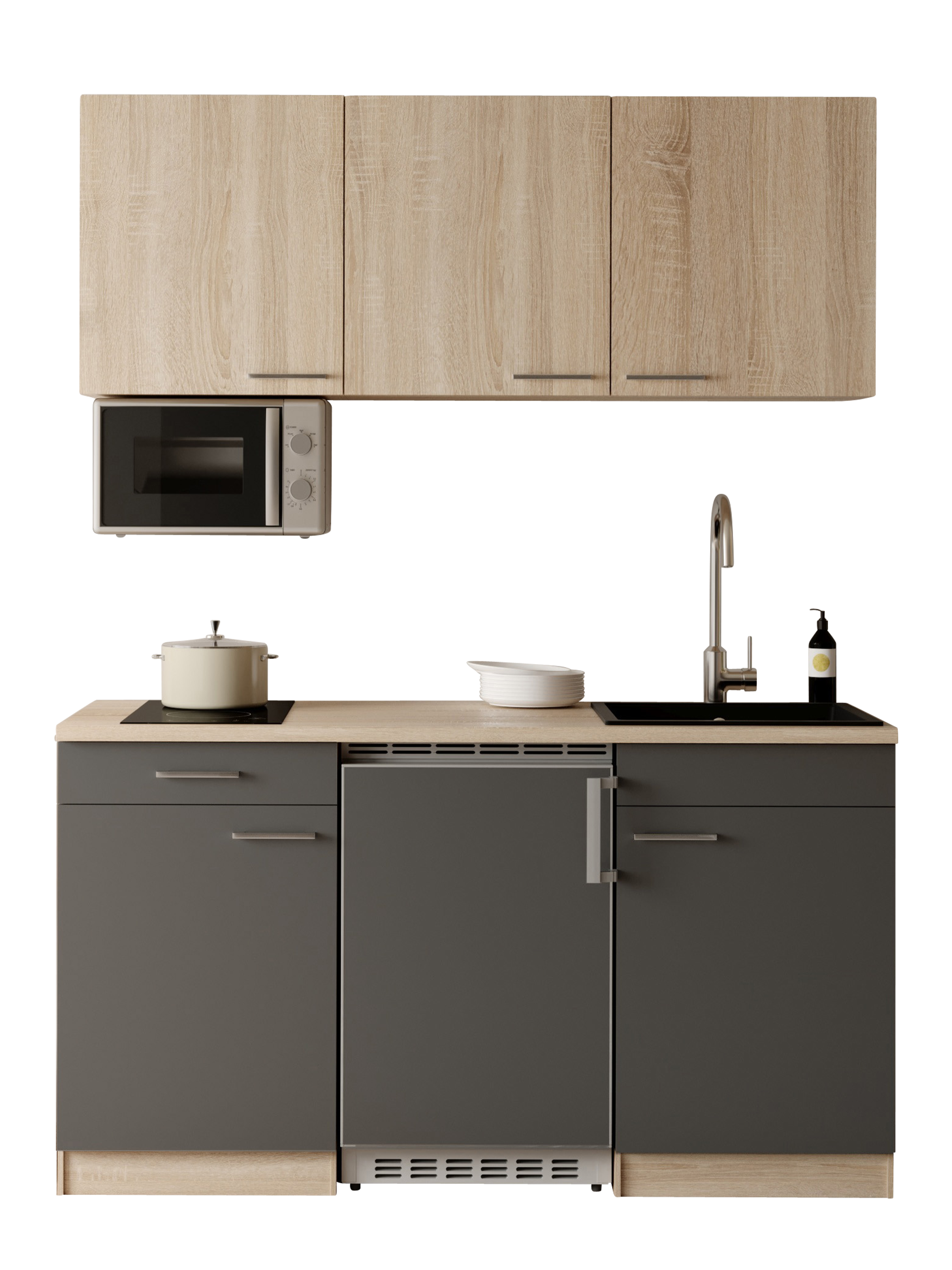 RESPEKTA Pantryküche "Ingrid, inkl. Mikrowelle" zerlegt, wahlweise mit Kühlschrank, Soft-Close-Funktion, Breite 150 cm