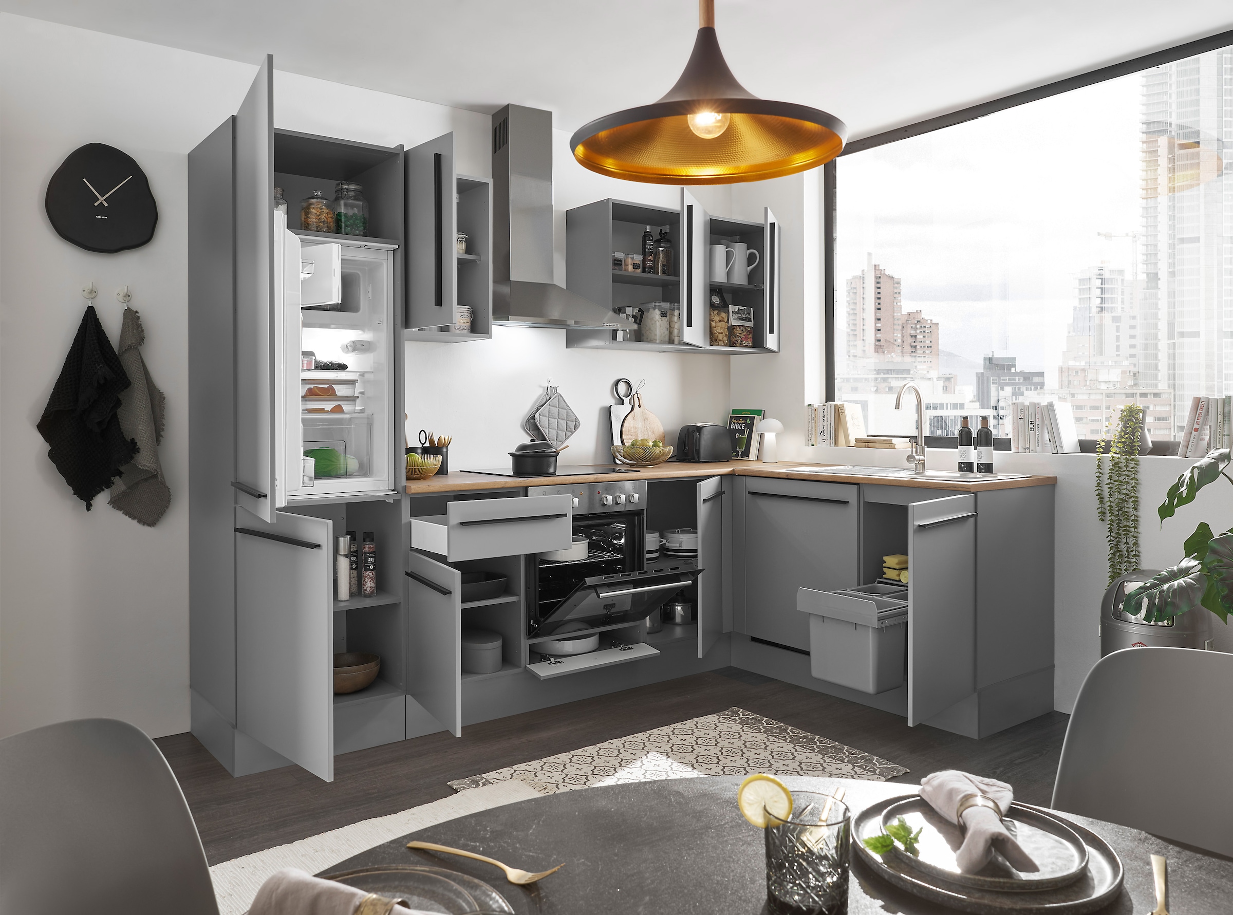 BASIC by Balculina Winkelküche »Denver, Küche BxHxT 280/115 x 211 x 60«, Breite 280 cm, wahlweise mit E-Geräten und Induktion
