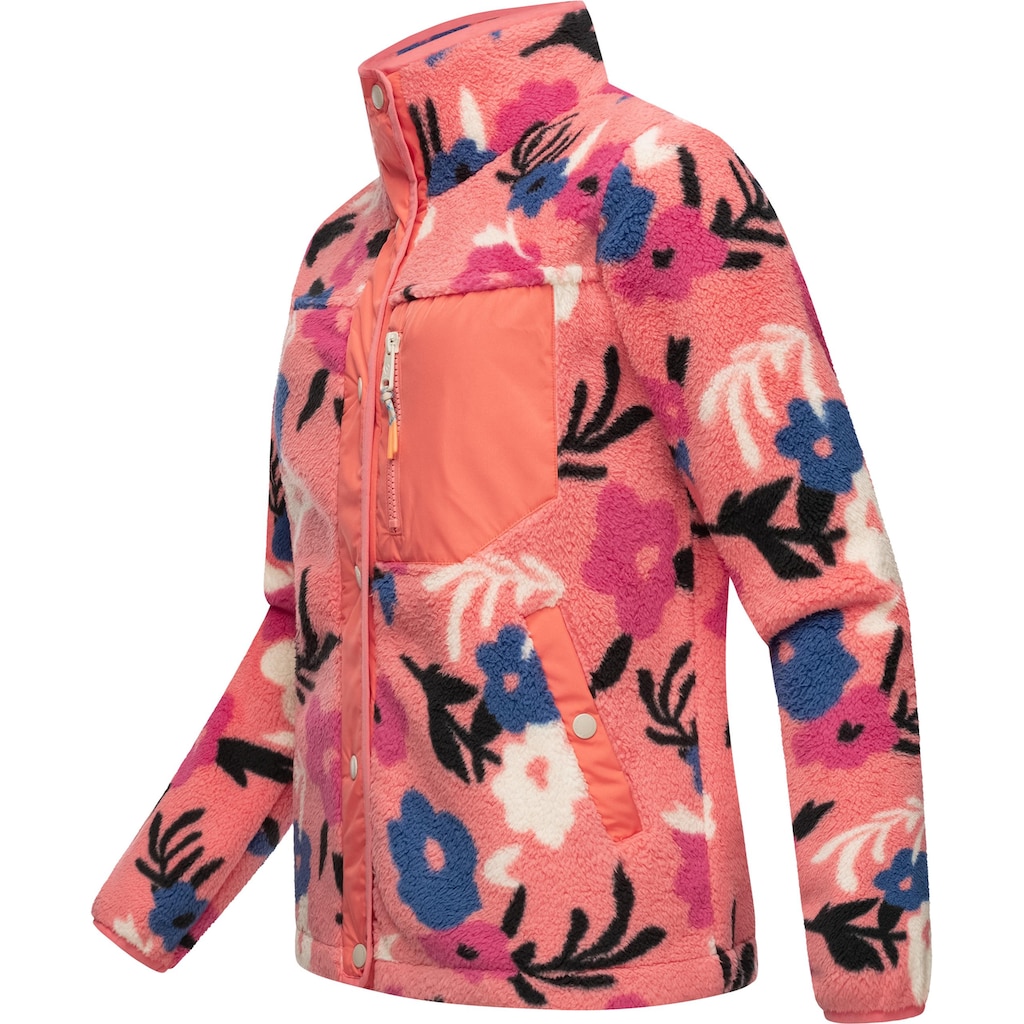 Ragwear Plüschjacke »Appopis Print«, ohne Kapuze, Auffällige flauschige Übergangsjacke aus Teddyfleece