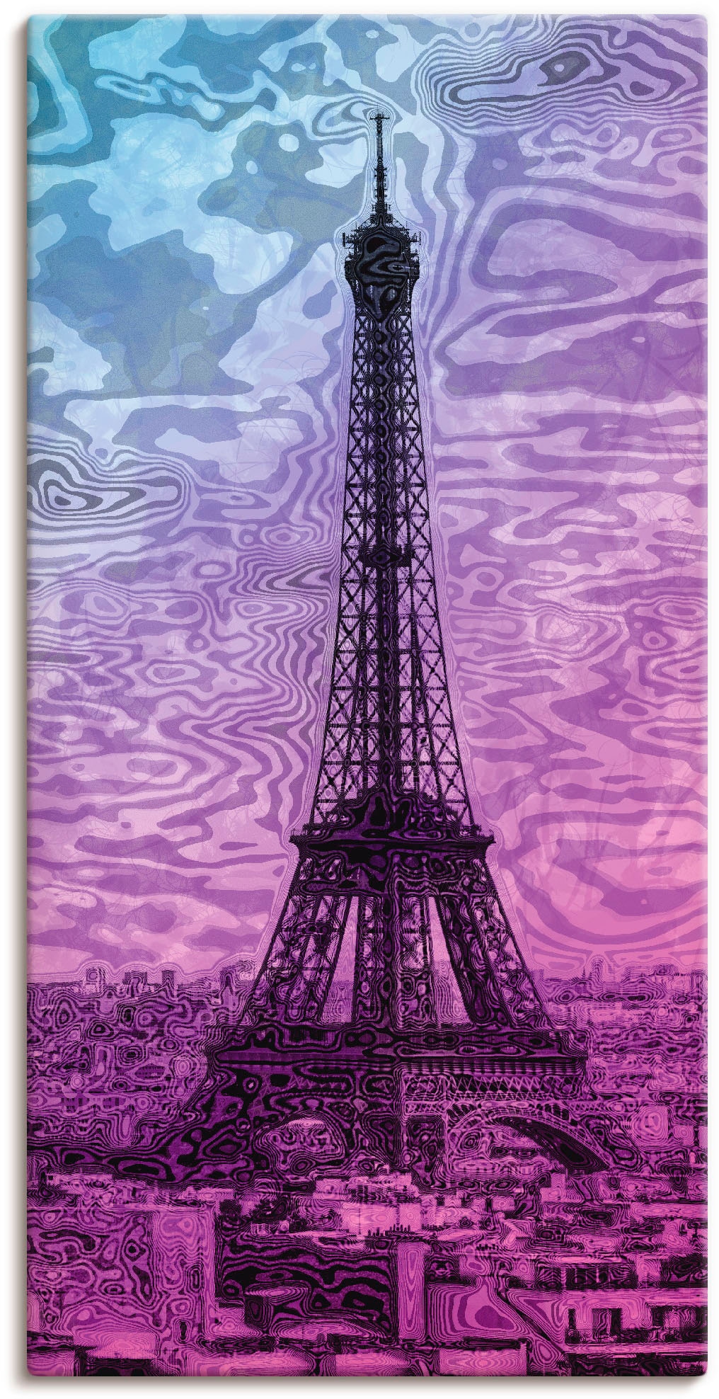 Artland Leinwandbild "Paris Eiffelturm Lila/Blau" Gebäude 1 Stk. tlg. auf Holzrahmen gespannt