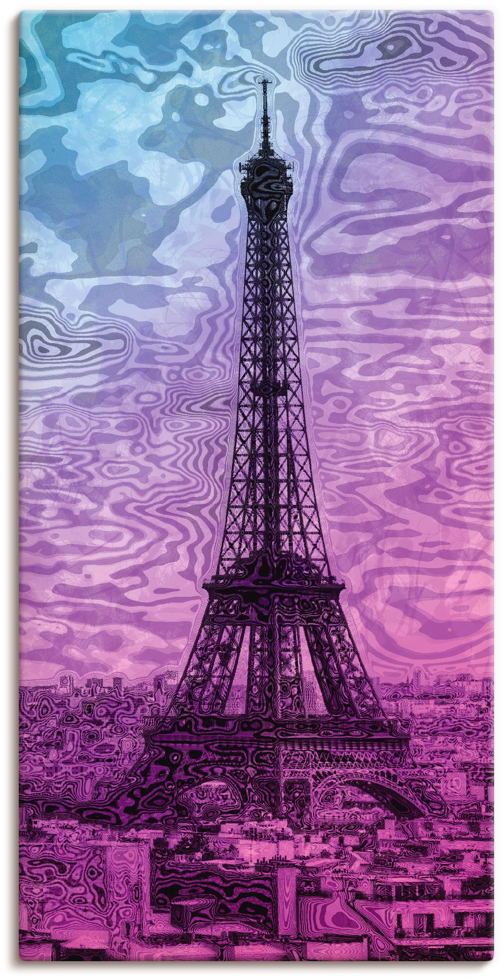 Artland Wandbild "Paris Eiffelturm Lila/Blau", Gebäude, (1 St.), als Alubild, Outdoorbild, Leinwandbild in verschied. Gr