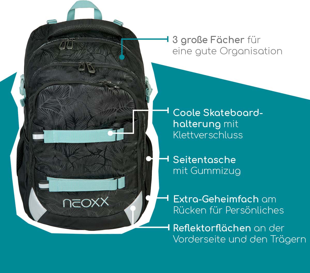 neoxx Schulrucksack »Active, Queen | BAUR recycelten reflektierende aus of Details, Nite«, PET-Flaschen the