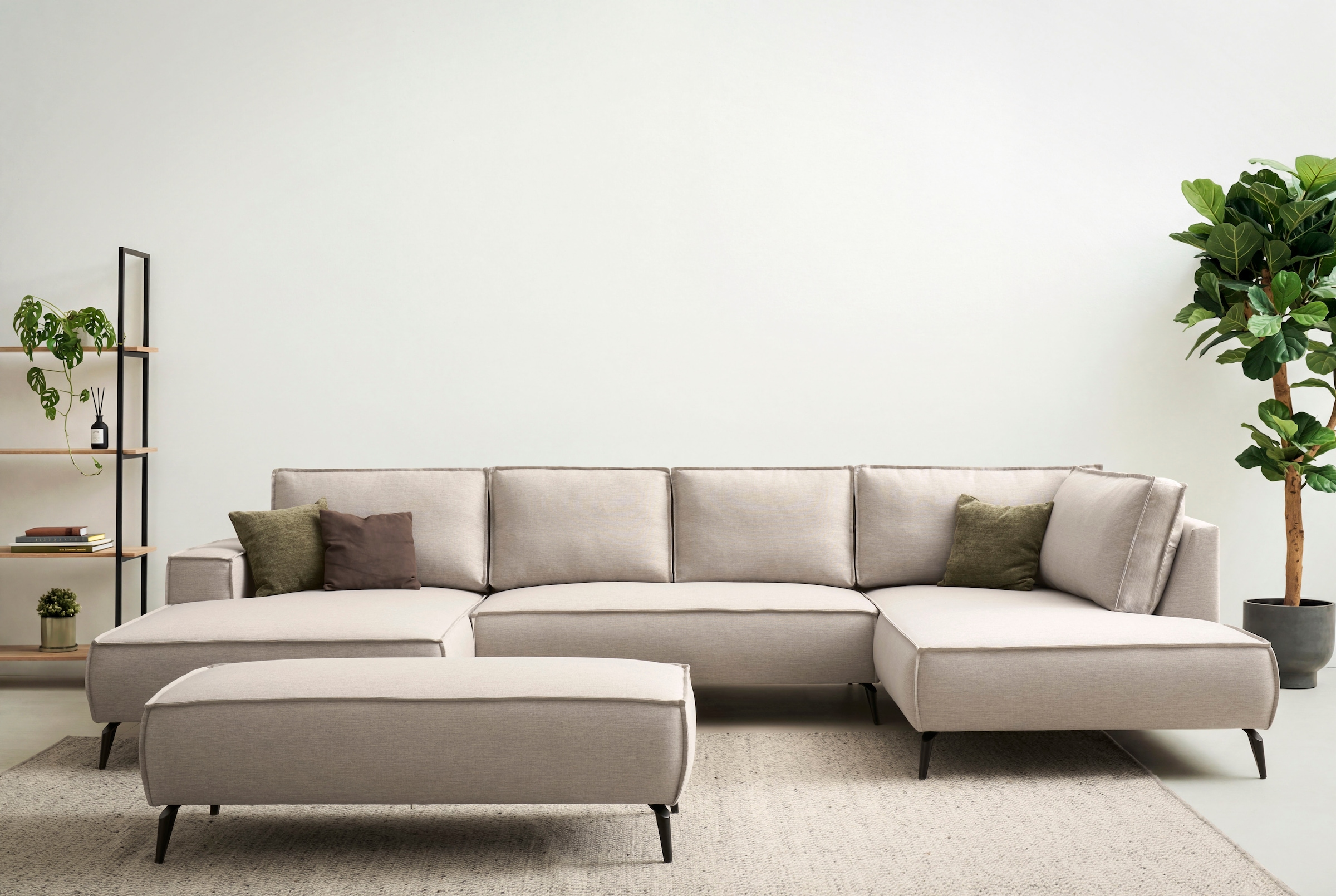OTTO home Wohnlandschaft "TVINNU Leinenoptik, 354, mit Hocker" Recamiere rechts/links, stellbar zum Schlafsofa (Krokodilverbinder)