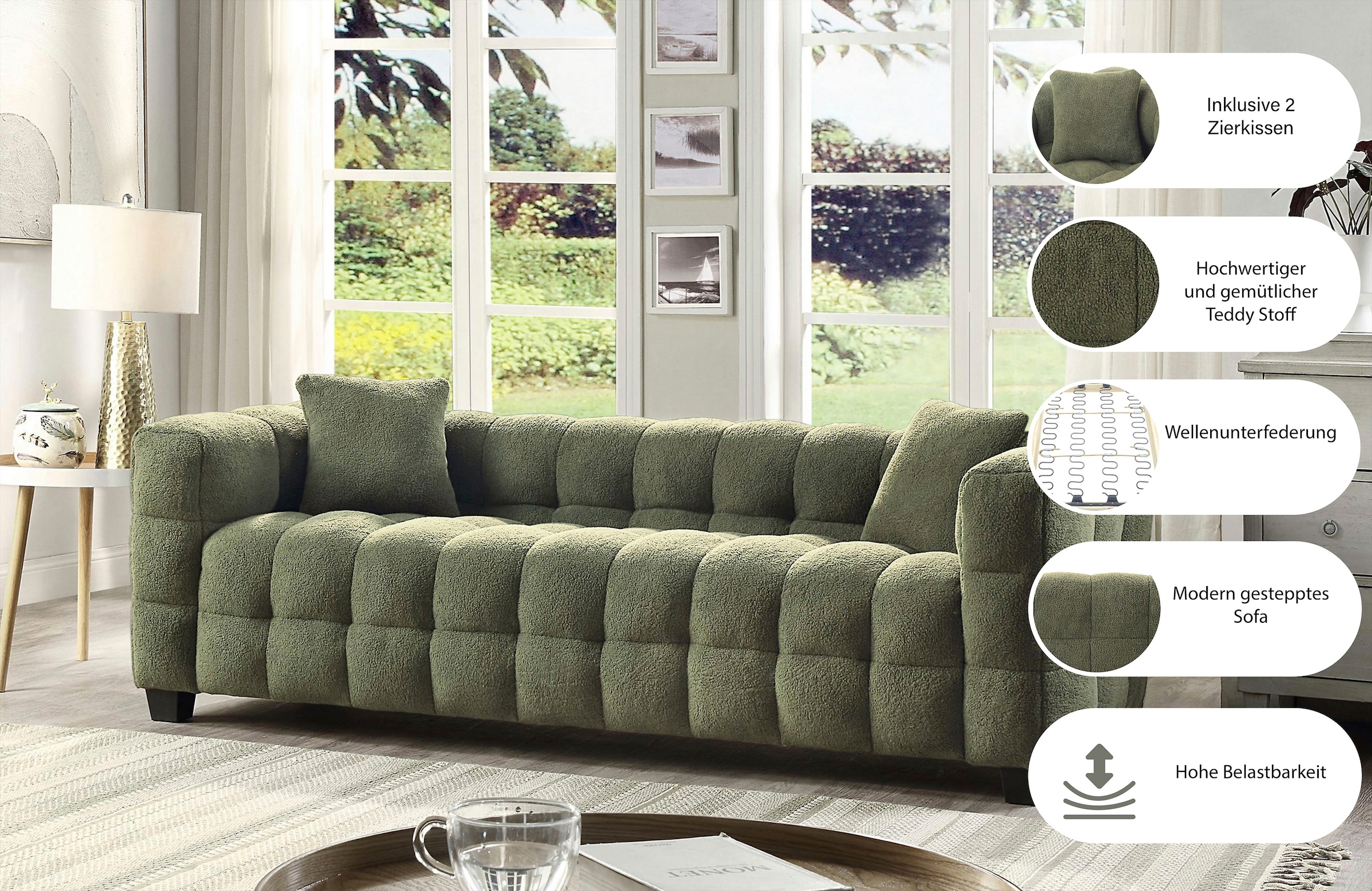 ATLANTIC home collection 3-Sitzer »Stella« inkl. 2 Zierkissen und mit modernem Teddy Stoff