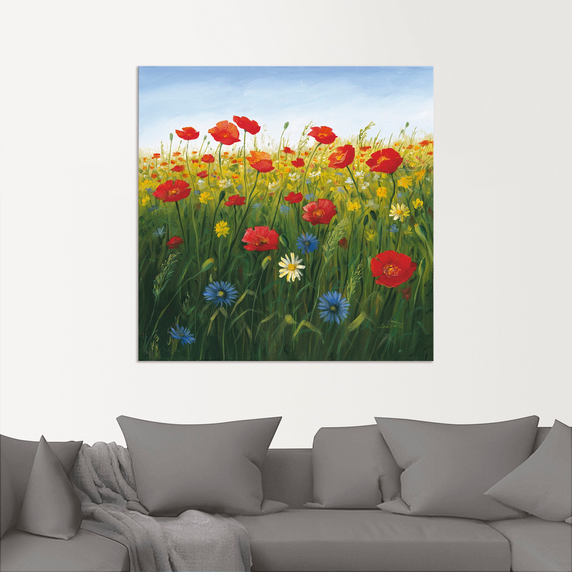 Artland Wandbild »Mohnblumen Landschaft I« Blumenwiese 1 Stk. tlg. als Alubild, Leinwandbild in verschied. Größen
