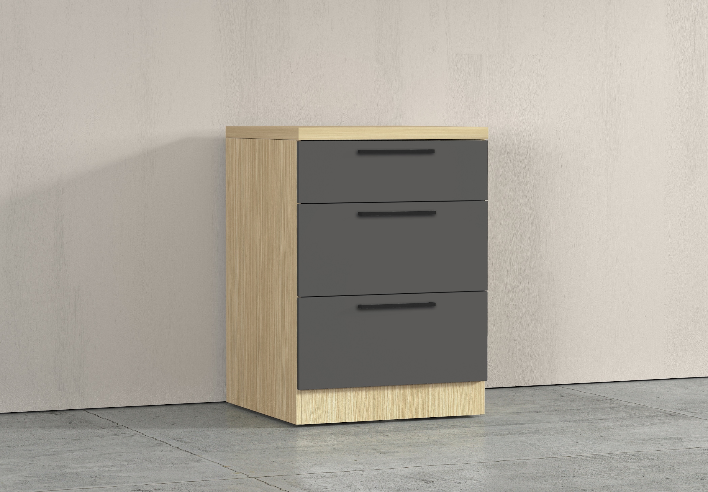 KOCHSTATION Unterschrank »Luna, Küchenunterschrank, Unterschrank mit Schubladen, Made in Italy« B/T/H: 60 × 60 × 85 cm, mit 3 Schubkästen, 3,5 cm starke Oberplatte