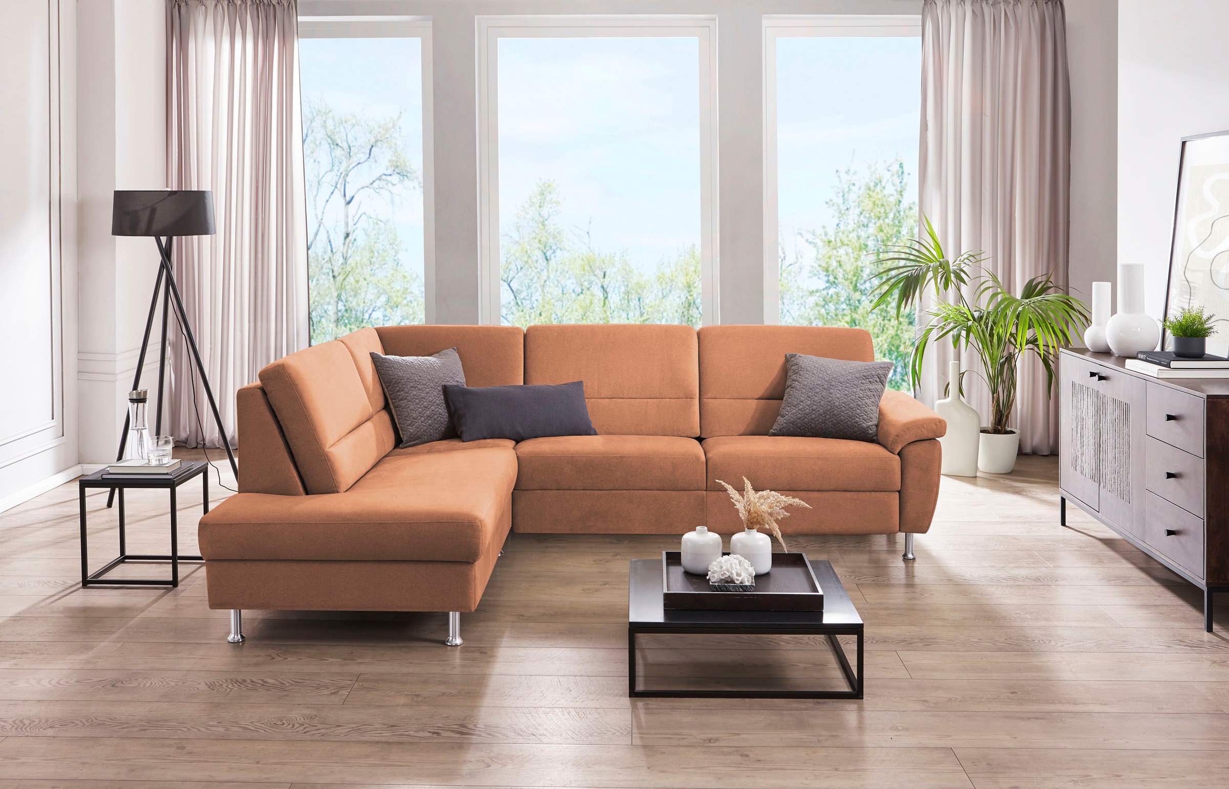 CALIZZA INTERIORS Ecksofa »Onyx L-Form«, Ottomane links oder rechts, wahlweise mit Bettfunktion, Breite 257 cm