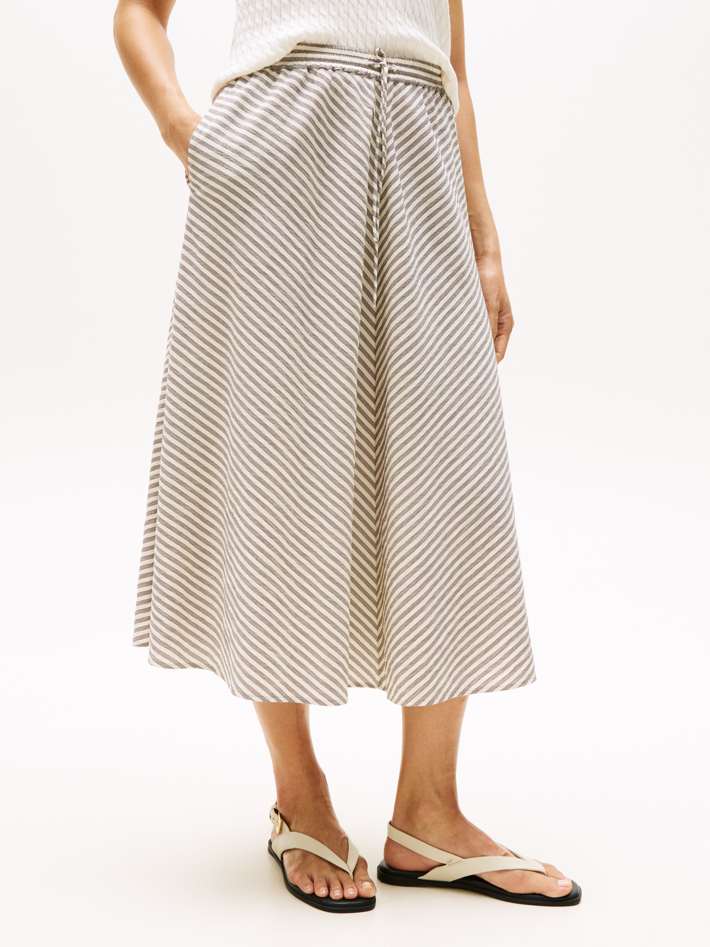Tommy Hilfiger A-Linien-Rock "CRINKLE VISCOSE MIX MIDI SKIRT", mit Streifen günstig online kaufen