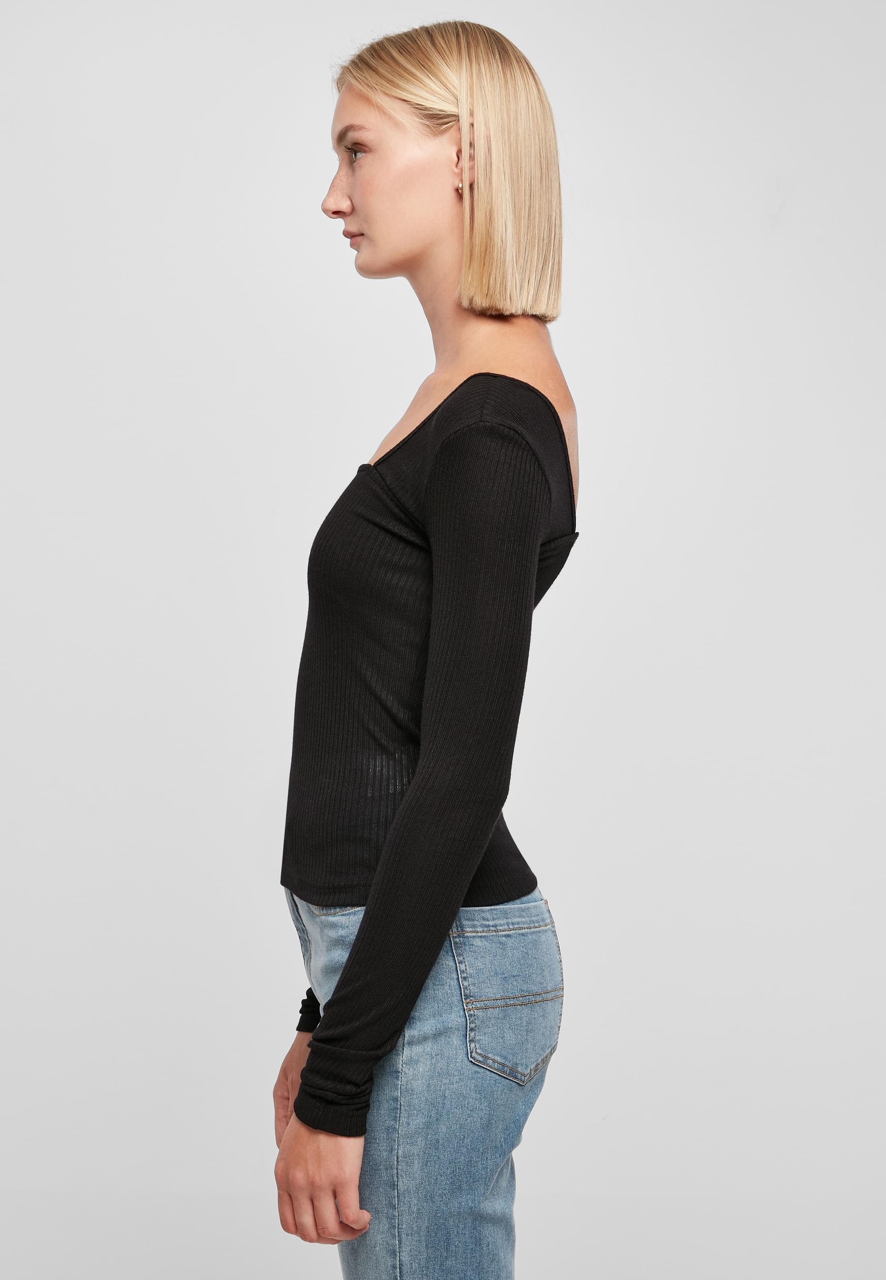 URBAN CLASSICS Longsleeve »Urban Classics Damen Ladies Rib Squared Neckline Longsleeve«, (1 tlg.)