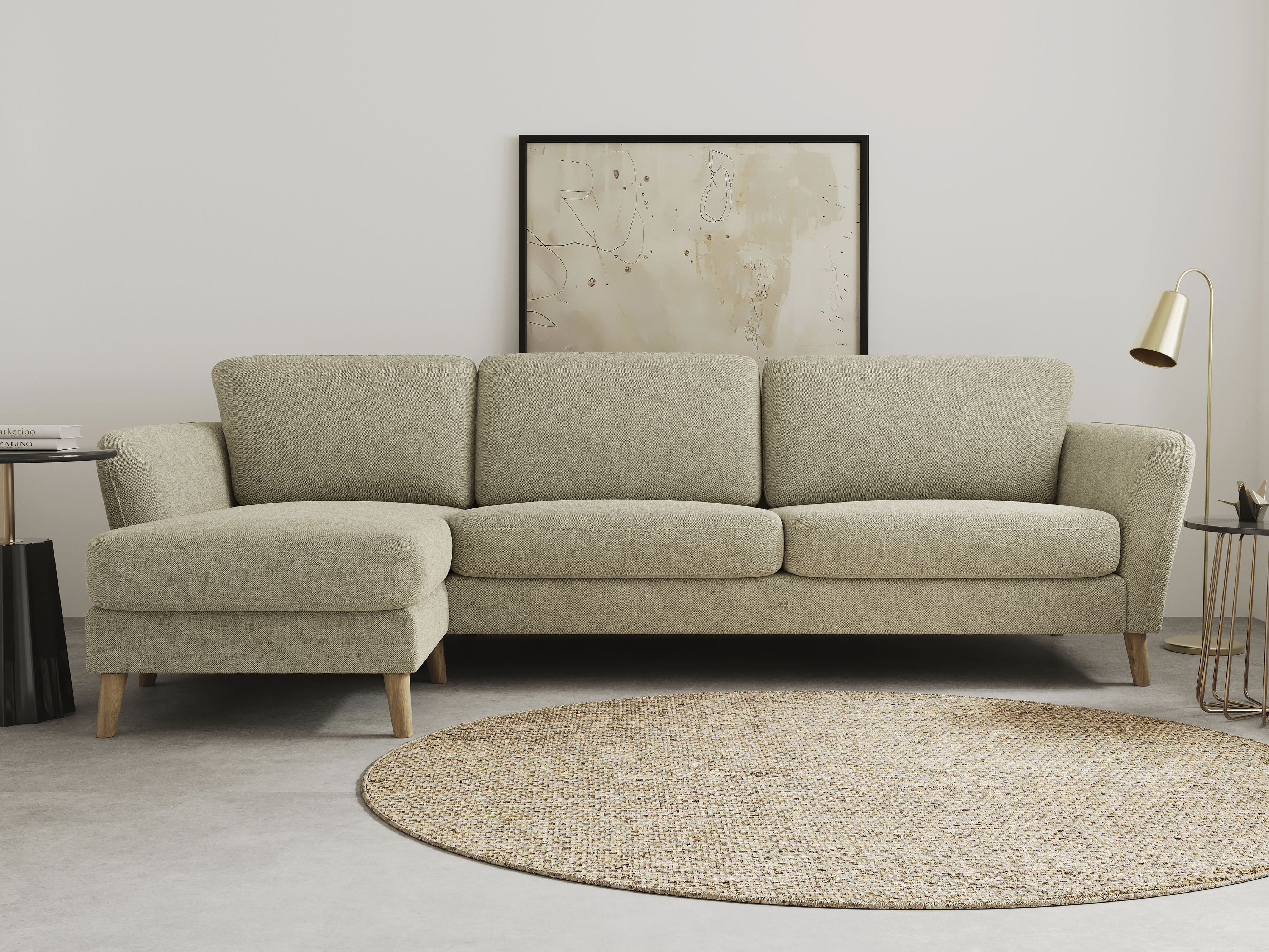 OTTO home Ecksofa "MARSEILLE (279/152cm),L-Form, Rec. rechts/links, verschiedene Bezüge" Massivholzbeine Eiche, Landhausstil, Wellenunterfederung