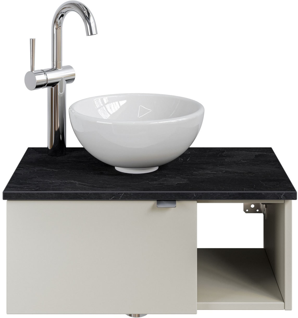 Saphir Waschtisch "Serie 6915 Waschschale mit Unterschrank für Gästebad, Gäste WC", 61 cm mit Keramik-Aufsatzbecken, 1 T