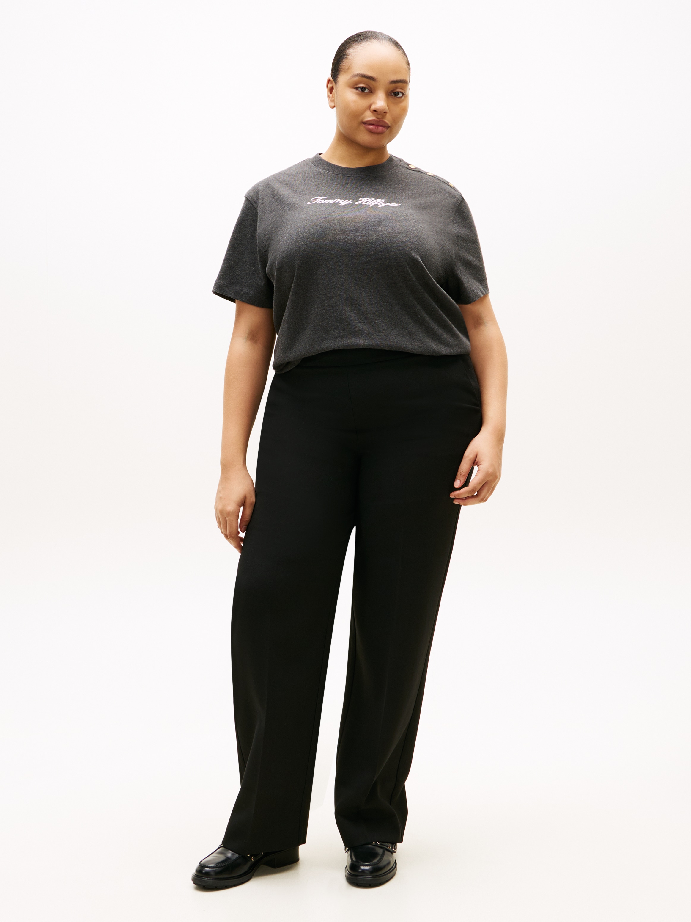 Tommy Hilfiger Curve Kurzarmshirt »CRV GOLD BTN SCRIPT MDRN SS TEE«