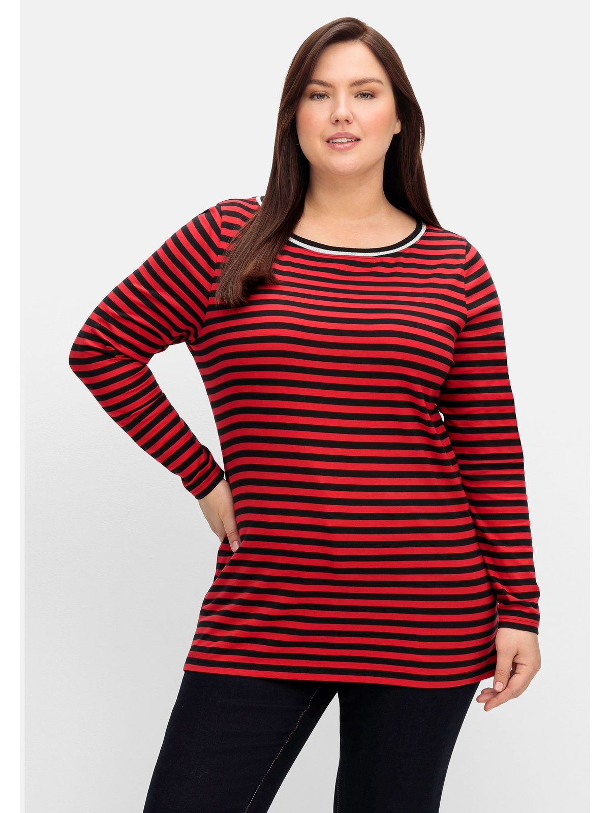 Langarmshirt »Große Größen«, mit Streifen und Effektgarn-Details