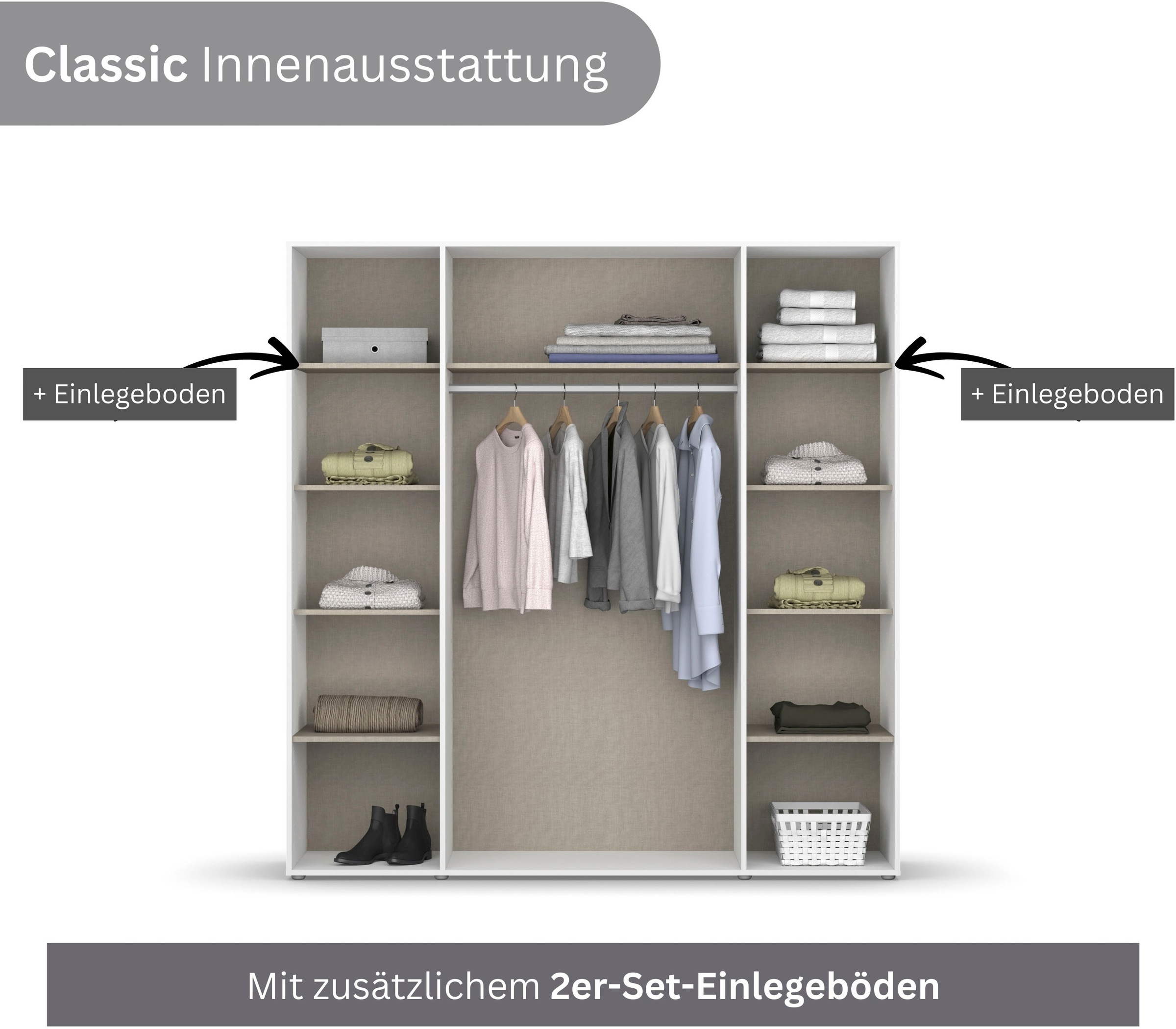 rauch Drehtürenschrank »Kleiderschrank Schrank Garderobe Wäscheschrank NAGATA viel Stauraum«, (in 3 verschiedenen Ausstattungen BASIC/CLASSIC/PREMIUM), mit modernen Stangengriffen in Graumetallic TOPSELLER MADE IN GERMANY