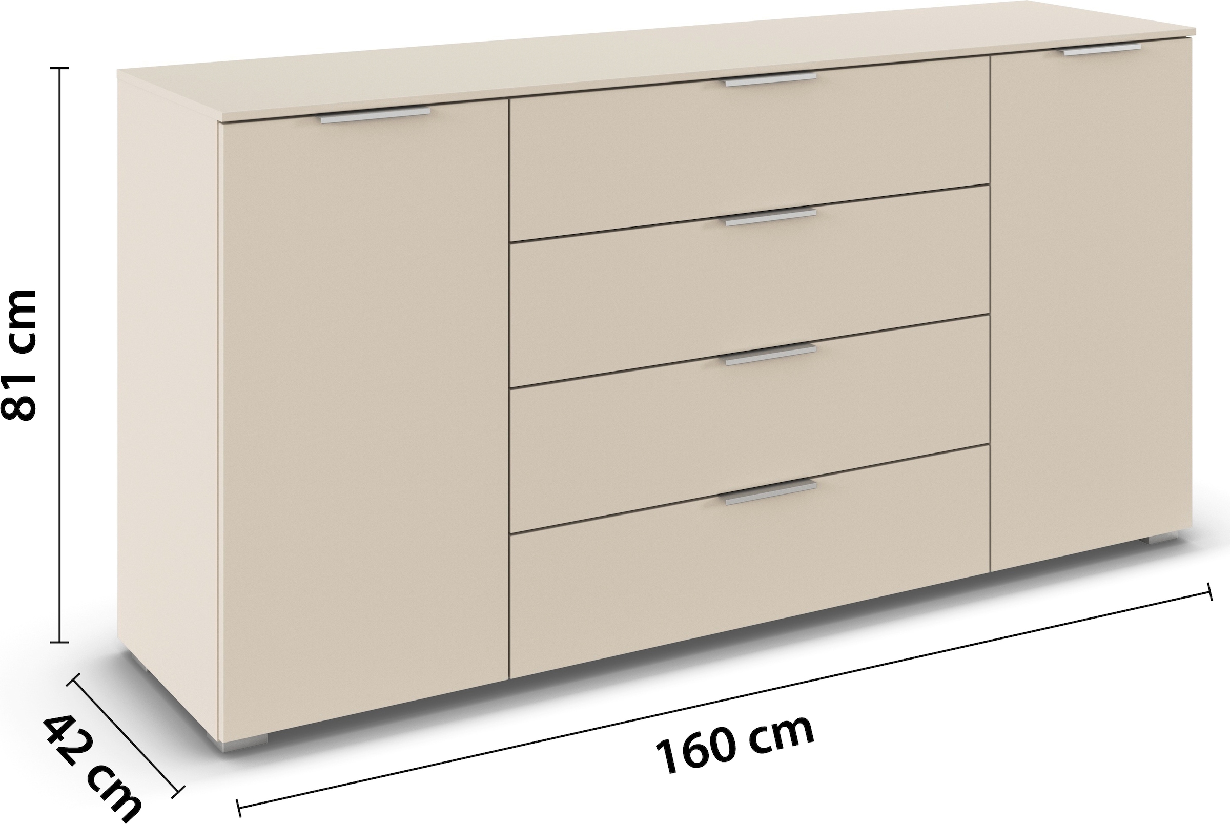 rauch Kombikommode »Sideboard Türkommode Schubladenkommode Kommode ASTANA« Breite 160 cm / Höhe 81 cm, mit 4 Einlegeböden,  2-türig, 4 geräumige Schubladen, Kantengriff Alufarben MADE IN GERMANY