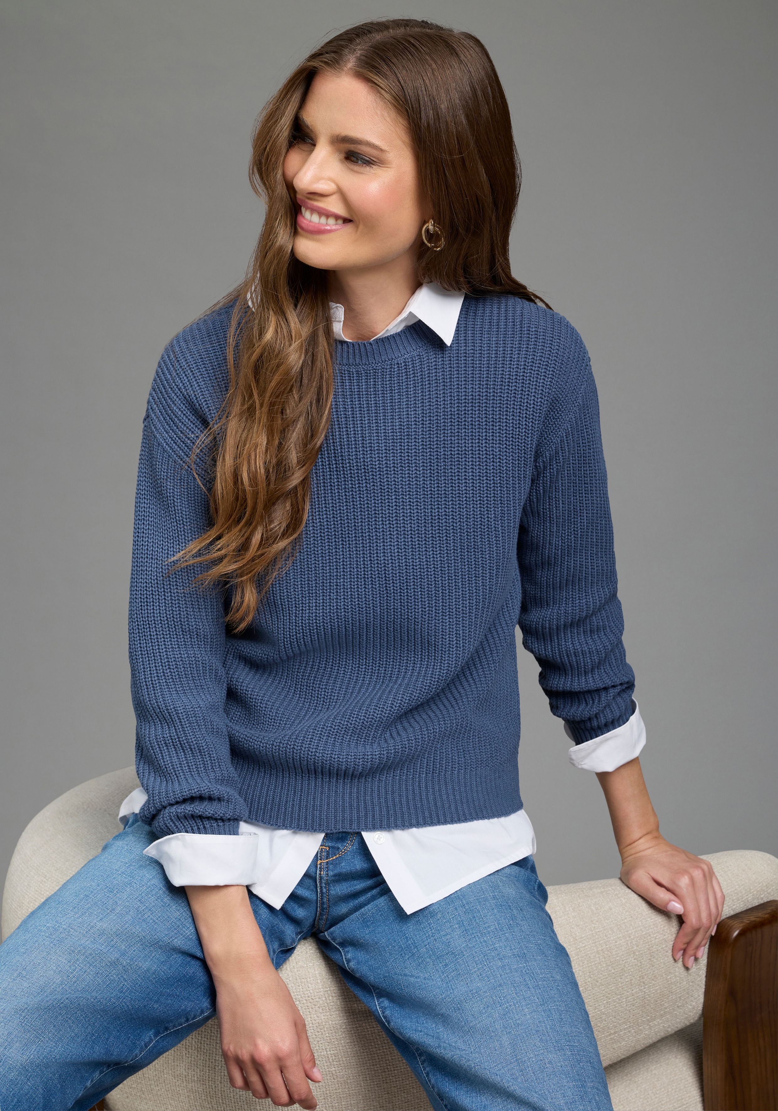 Laura Scott Rundhalspullover "CIRCULAR COLLECTION-GOTS zertifiziert" aus schönem Grobstrick