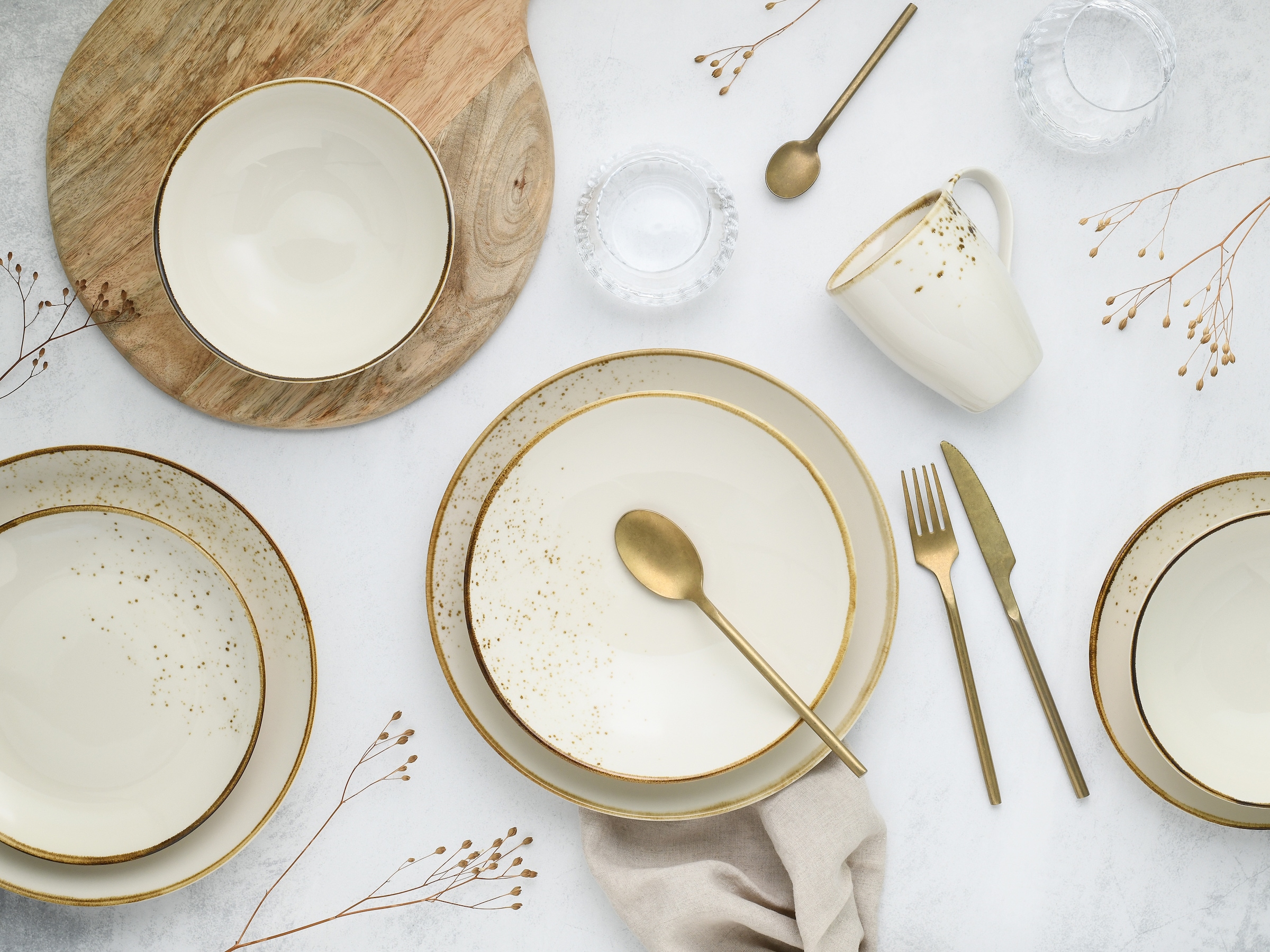 CreaTable Kombiservice »Nature Collection, Service, 20-tlg.« Handgemalte Sprenkel und Ränder, Reaktivglasur