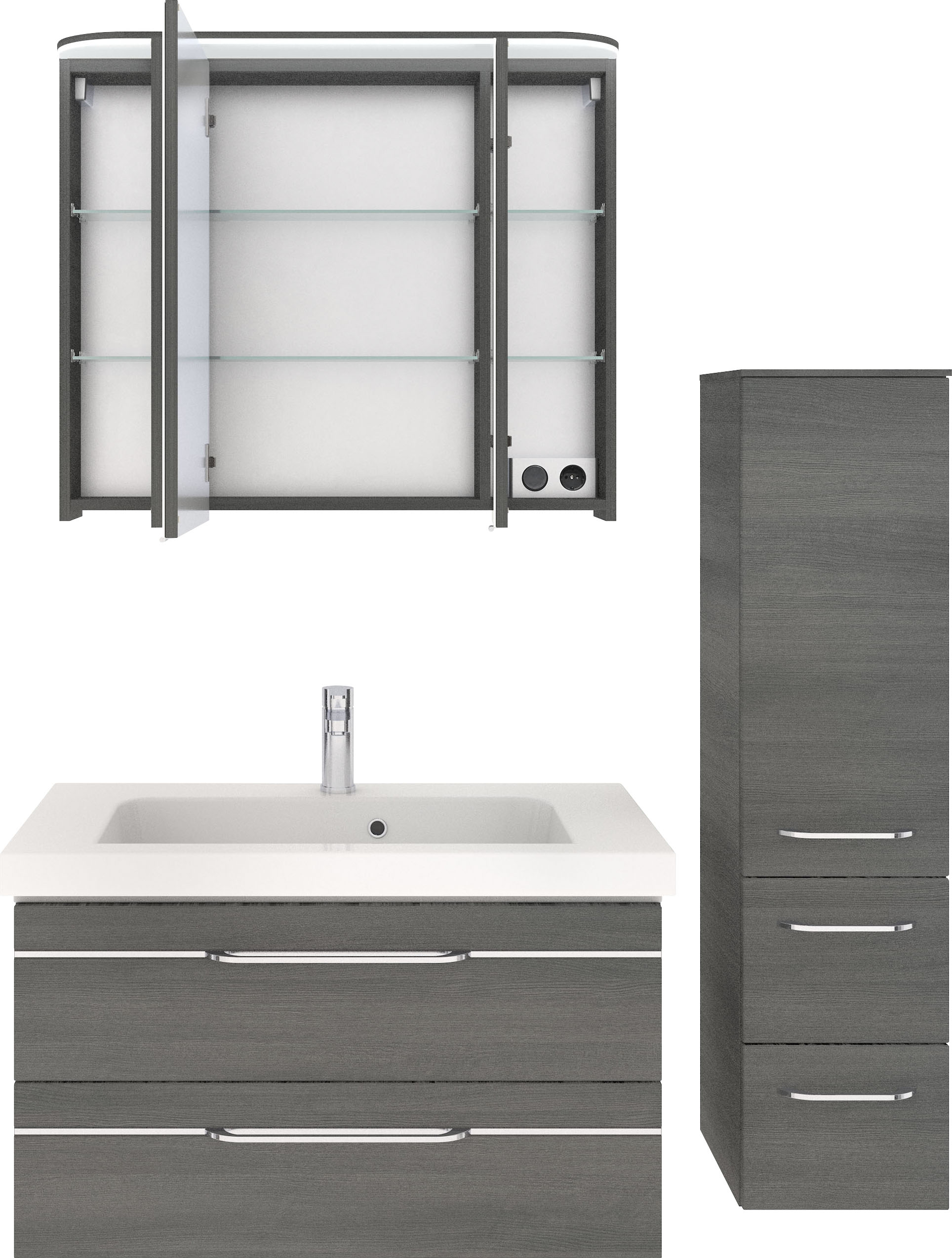 Thumbnail - Saphir Badmöbel-Set "Balto Sprint 3-teilig, Mineralmarmor-Waschtisch mit LED-Spiegelschrank", (4 St.), Badezimmer Set mi...