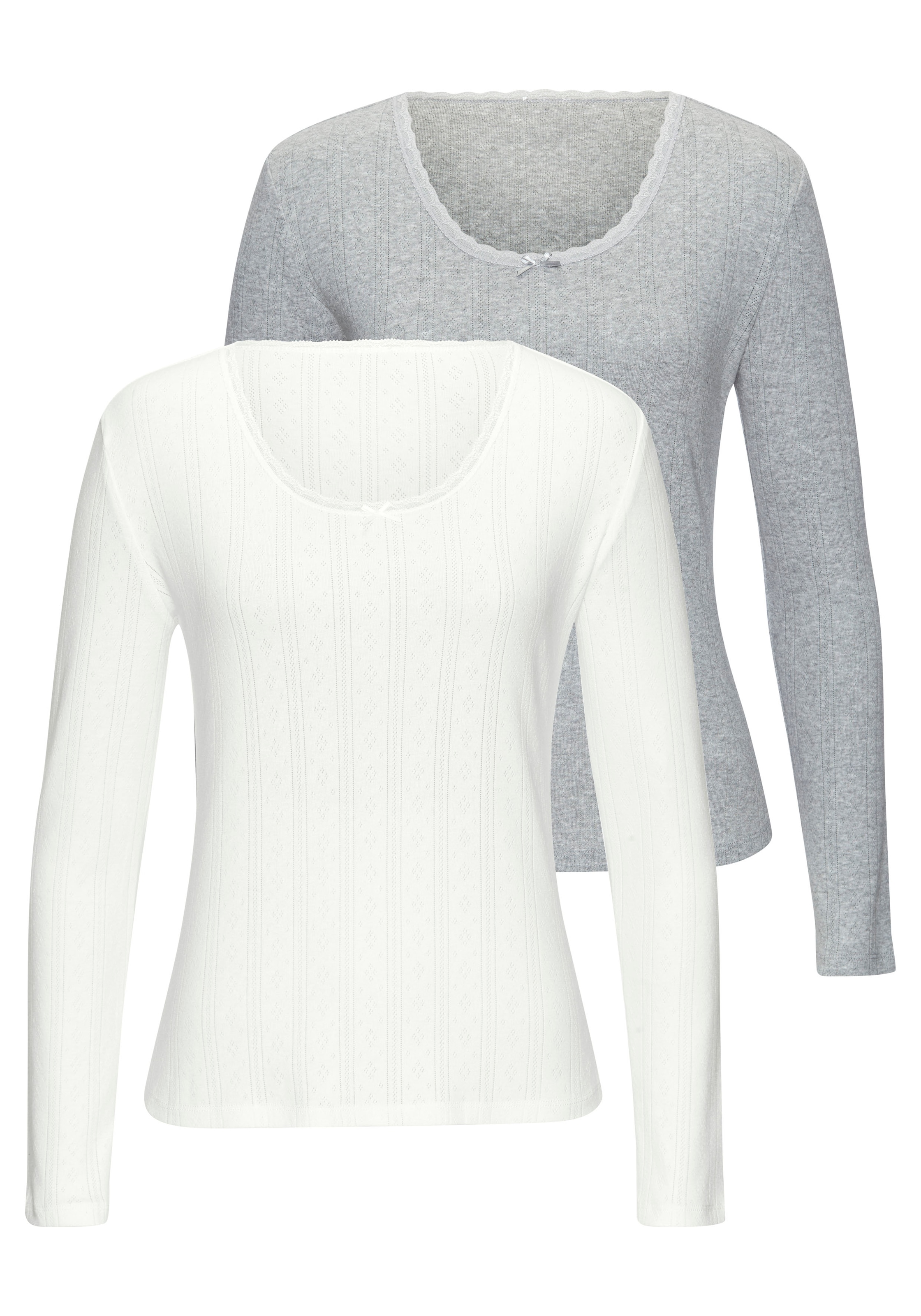 Vivance Langarmshirt "Unterziehshirt" 2er-Pack, aus feiner Pointelle-Ware mit Spitze, reine Baumwolle