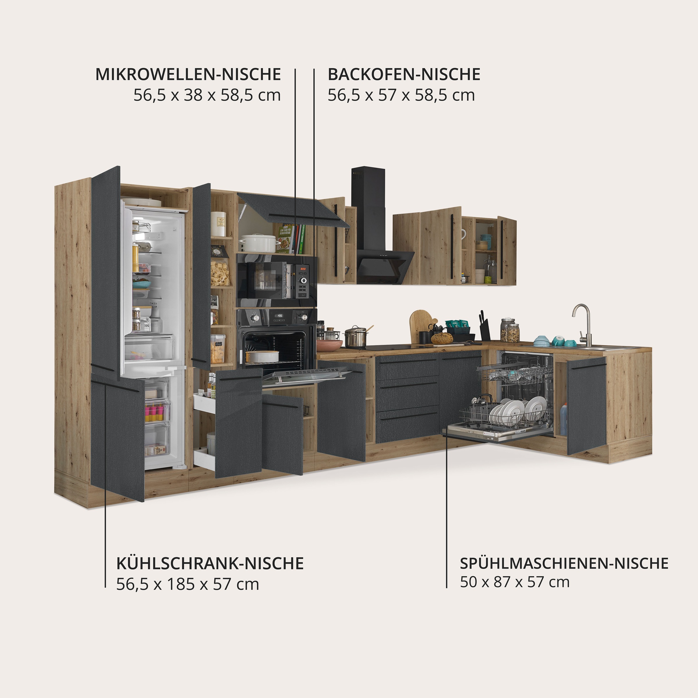 KOCHSTATION Winkelküche »Florida, Stellbreite 370x175 cm« wahlweise mit E-Geräten, mit Softclose für Türen und Schubkästen