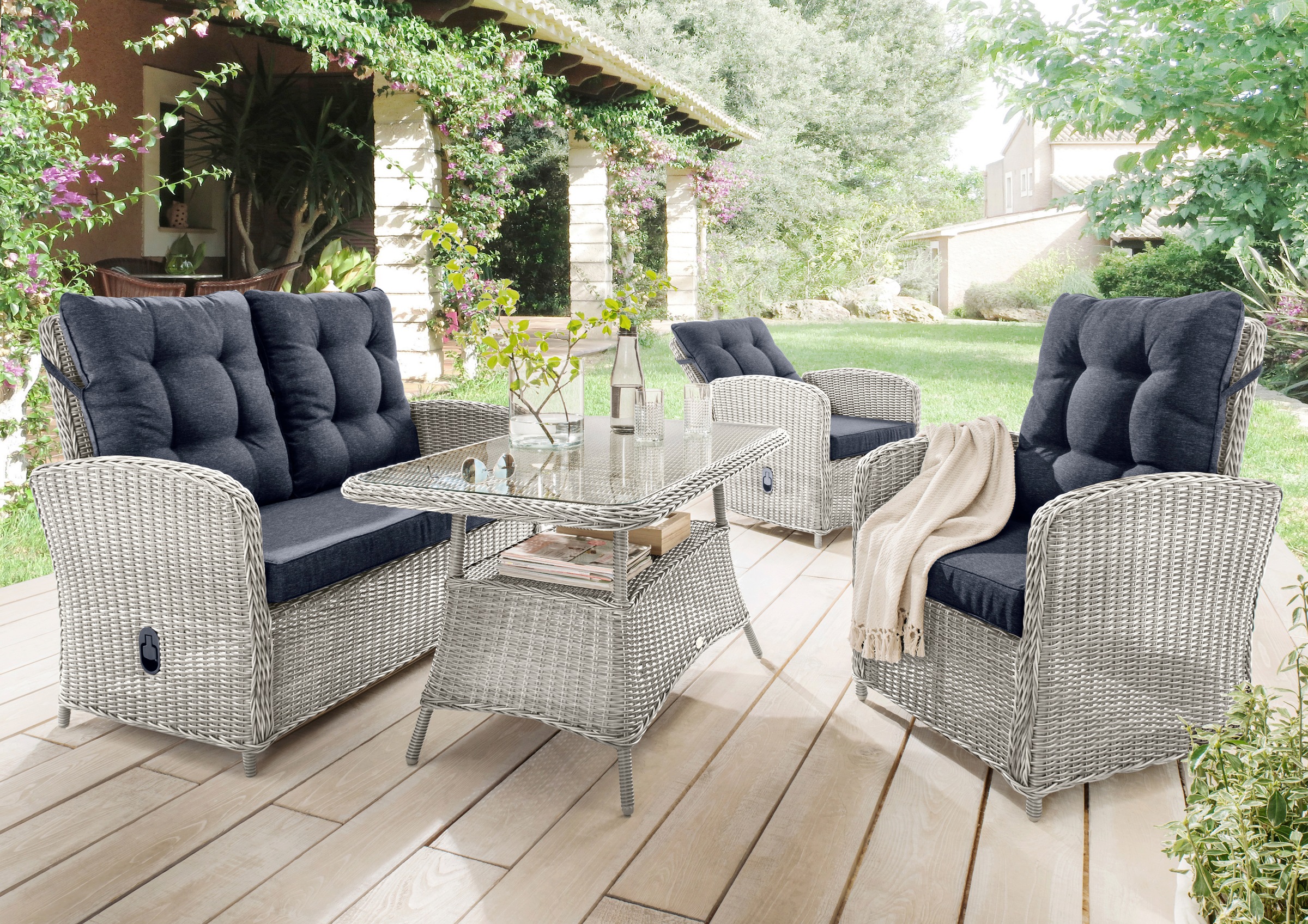 Destiny Gartenlounge-Set "MERANO" 1x 2er Sofa, 2x Sessel, 1x Tisch, inkl. Auflagen, 11 Stk. tlg.