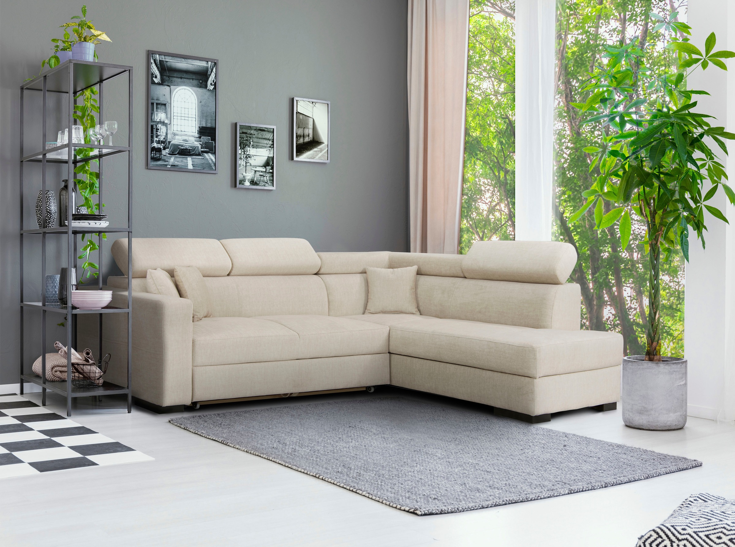 Home affaire Ecksofa »Tulio L-Form«, wahlweise mit Bettfunktion und Bettkasten, incl. 3 Zierkissen