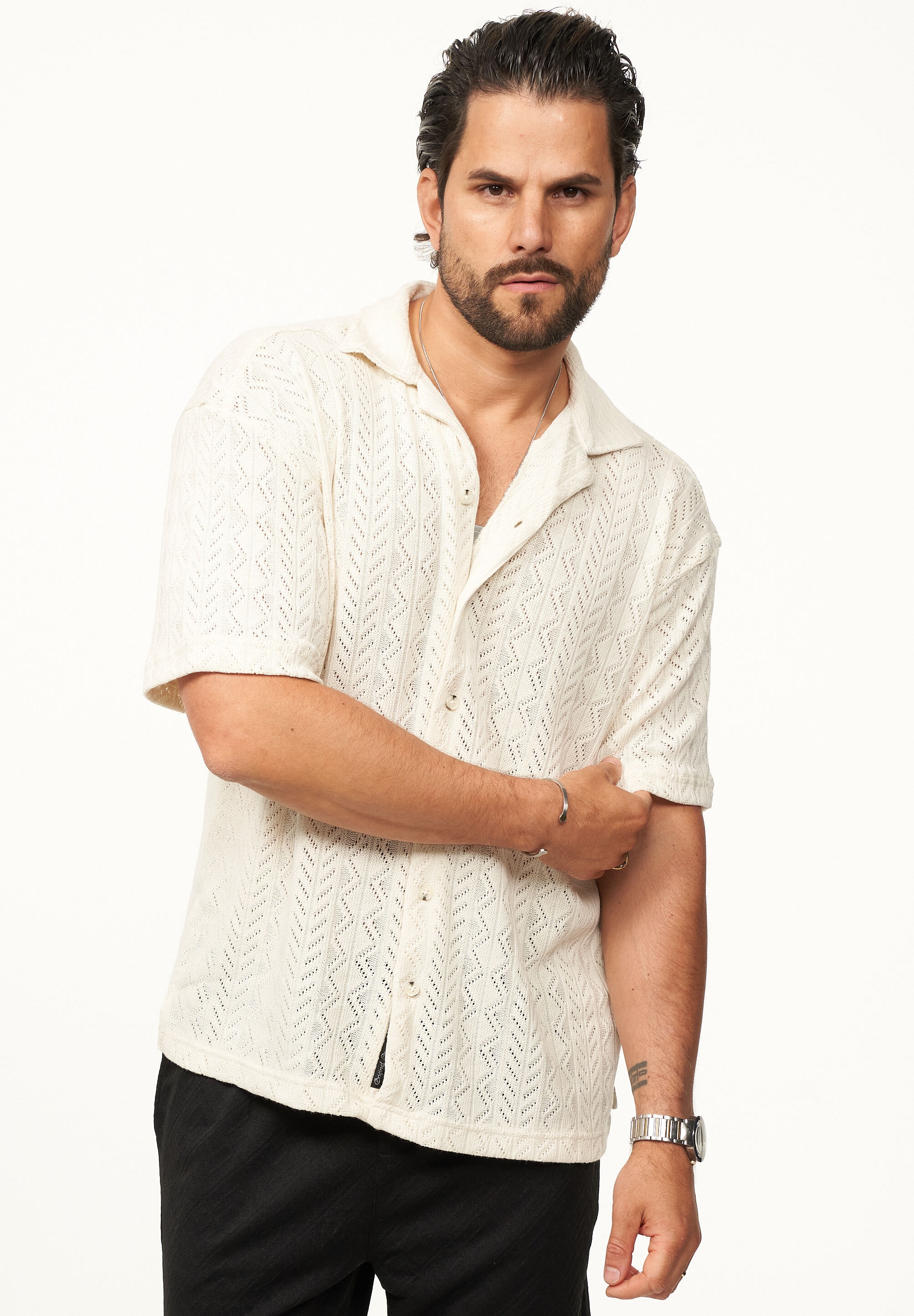 CARISMA Kurzarmhemd »für Herren im Vintage Summer-Look im Crochet-Stil« Kurzarm Strick Polo-Hemd T-Shirt im Retro-Stricklook
