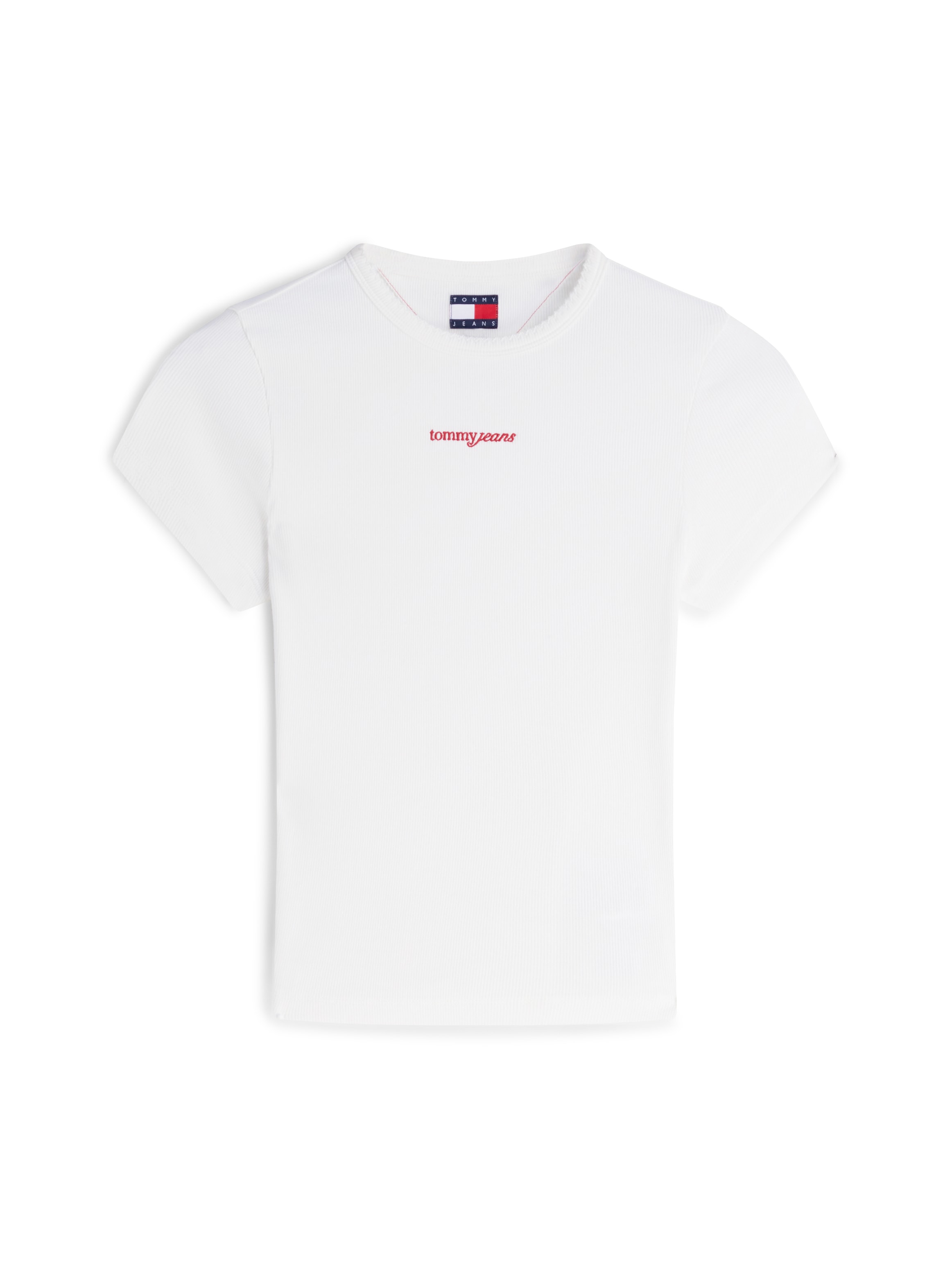 Tommy Jeans Kurzarmshirt »TJW SLIM SCRIPT RIB SS TEE« Baumwollmischung, slim fit, in gerippter Struktur