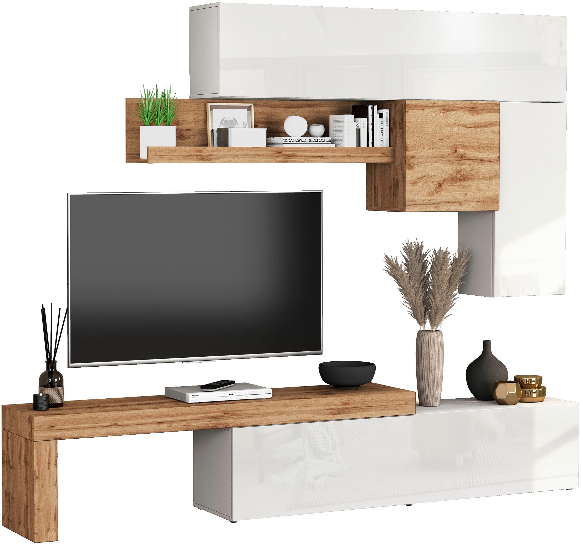 INOSIGN Wohnwand »Chronos Wohnwand, Medienwand, 5-er set«, (Set, 5 St.), ca. 270 cm mit Hängeschränke, Würfel, Regal, Lowboard, Made in Italy