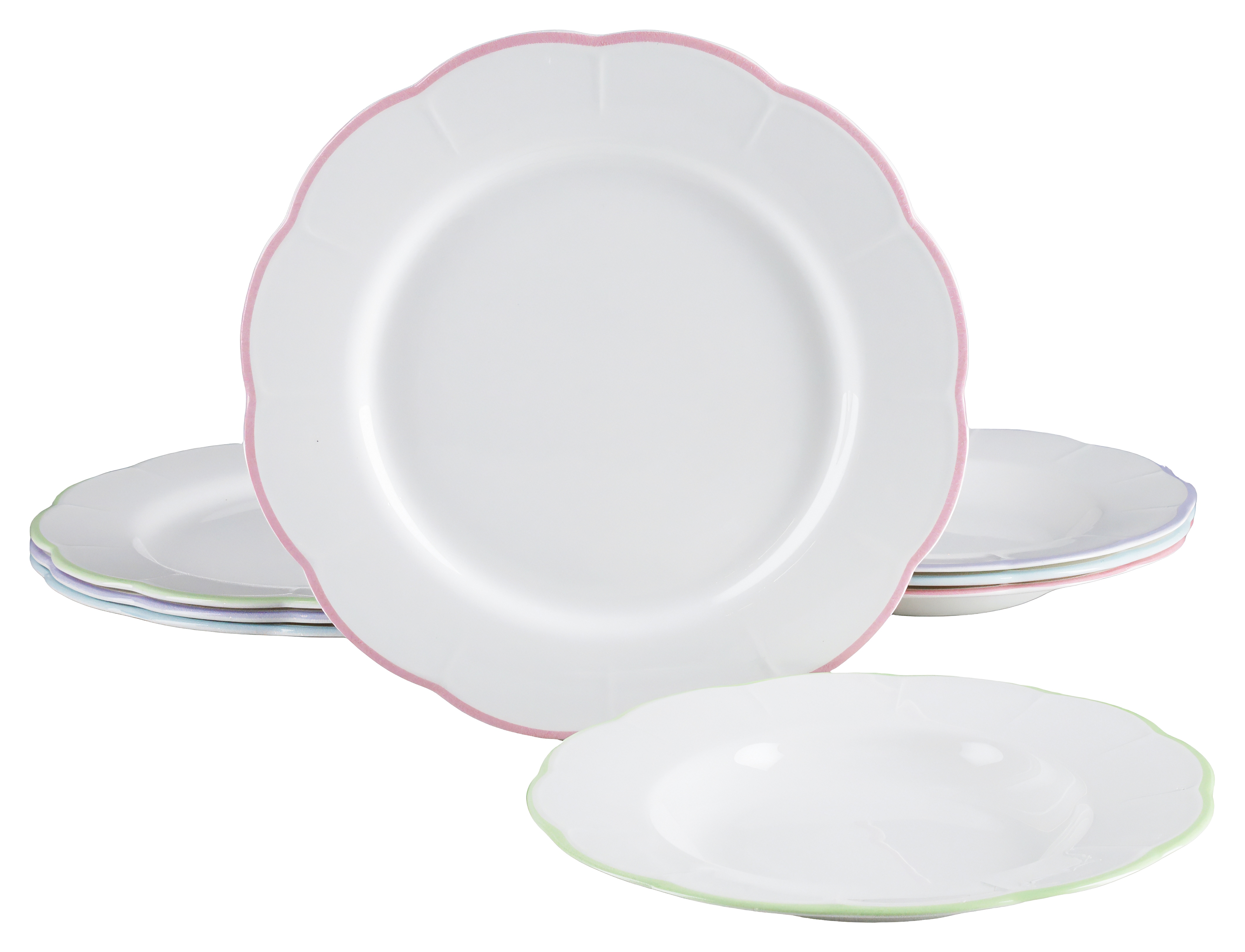 CreaTable Tafelservice "Florine Bunt, Service 8-tlg." Teller Set, Elegant, Klassische Form, Zart gewellte Ränder