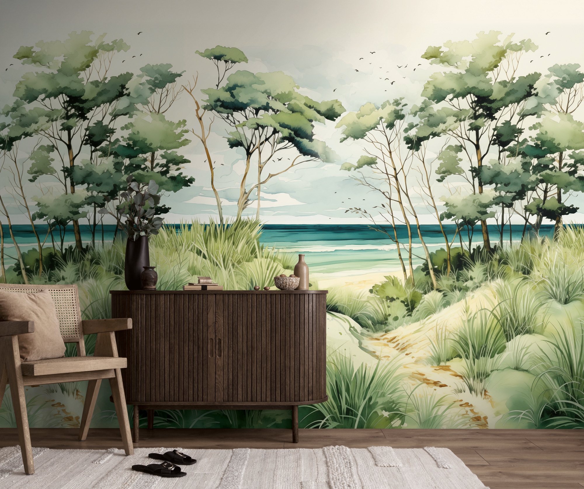 living walls Fototapete »The Wall 4 Botanic – Tropische Strandlandschaft Vlies-Fototapete« Motiv | matt | naturalistisch leicht strukturiert Tropische Strandlandschaft mit atmosphärischer Tiefe