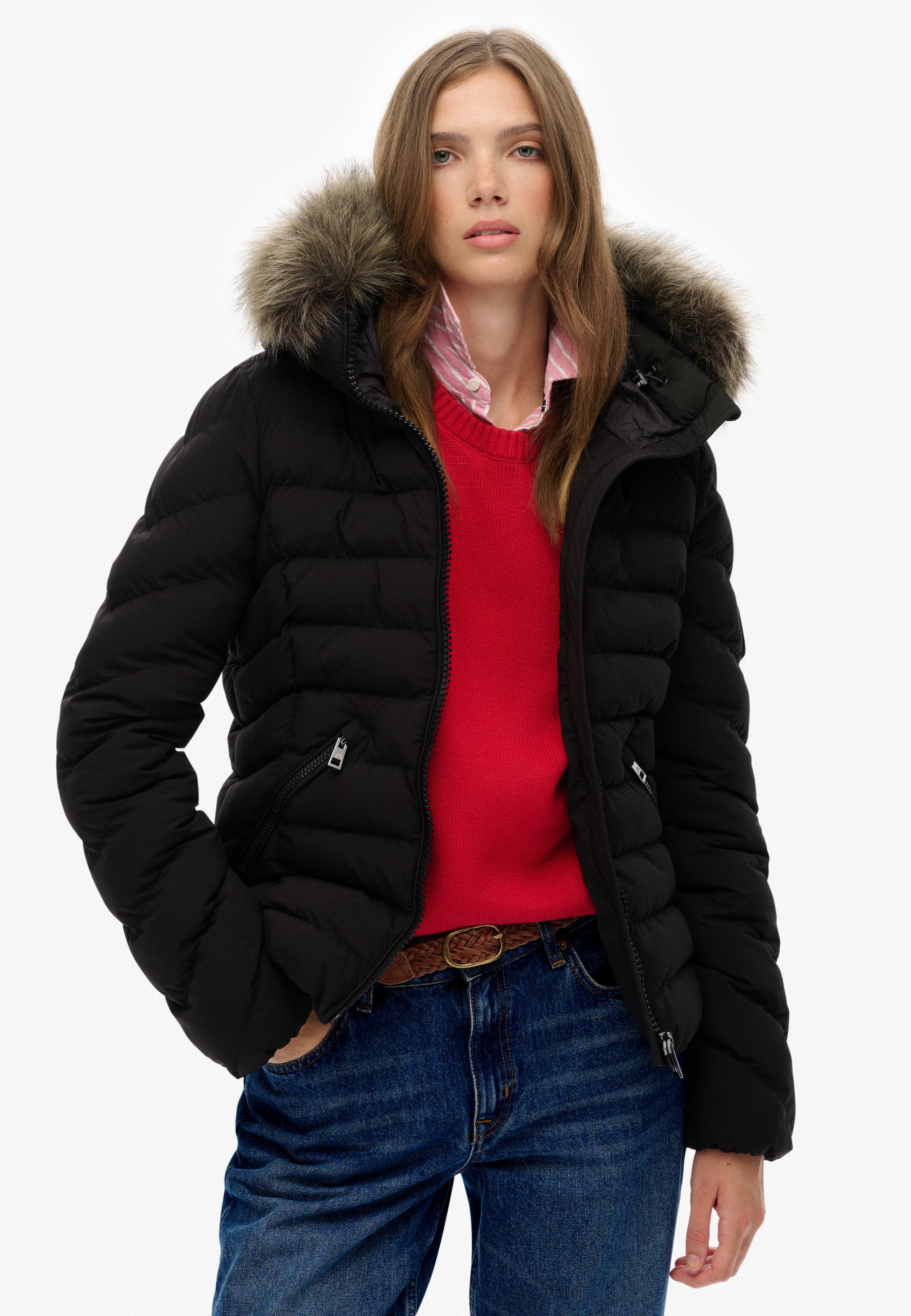 Superdry Steppjacke »FUJI FAUX FUR HOOD PADDED JKT«, mit Kapuze