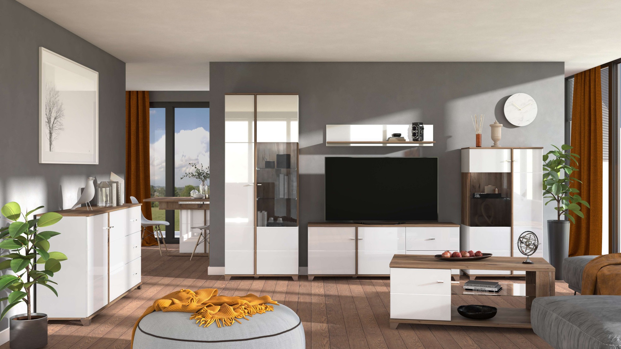 INOSIGN TV-Board »Burgundy Lowboard, TV-Schrank, TV-Ständer, Hochglanzfronten«, Hochglanzfronten und eine Innenausstattung in Flagstaff Eiche