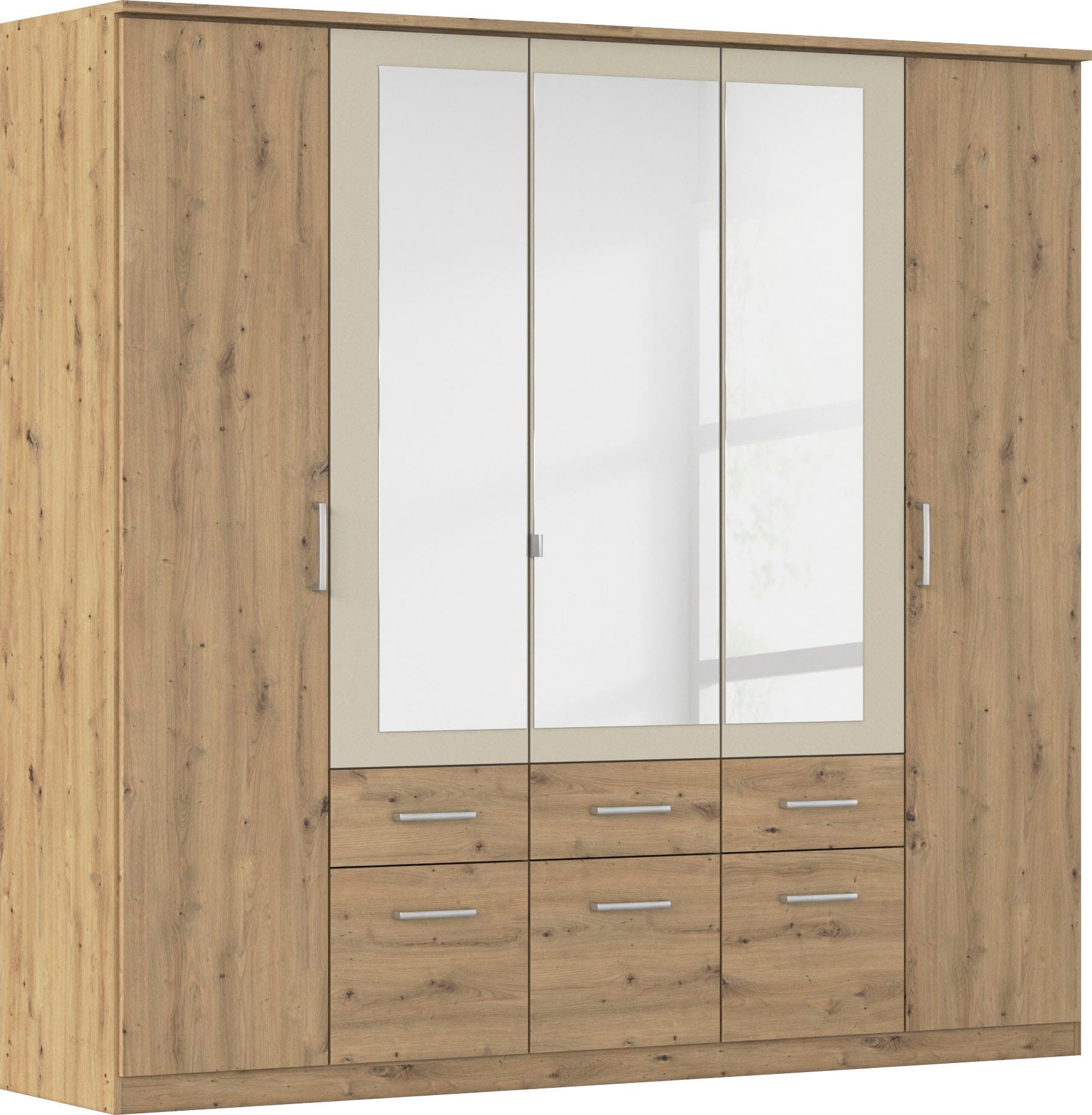 rauch Kleiderschrank "Drehtürenschrank Schrank Garderobe BURANO" mit Schubladen und Spiegelumrandung in Farbabsetzung MADE IN GERMANY